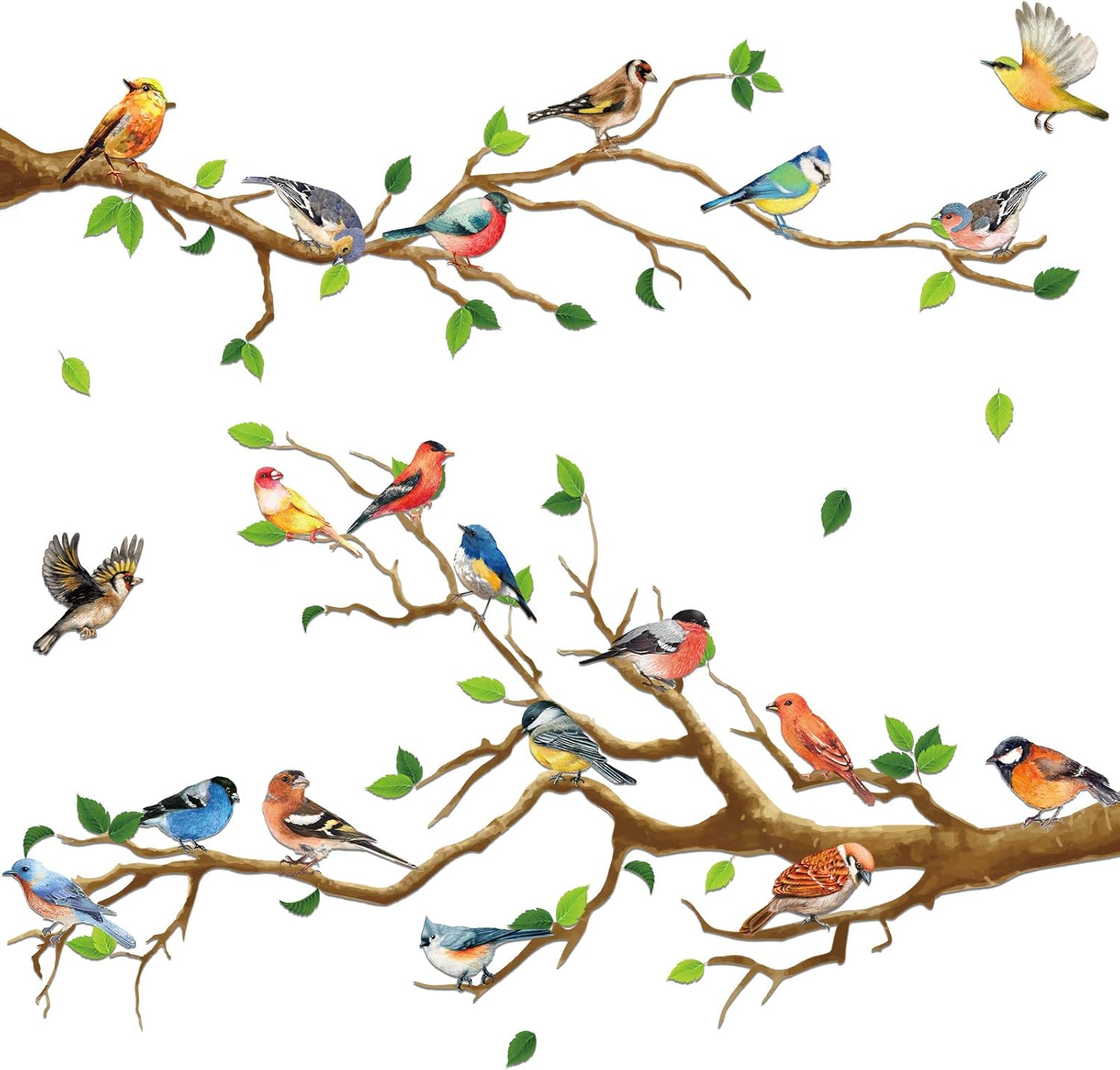 4 pegatinas de pared con pájaros en las ramas para jardín, fáciles de despegar y pegar.
