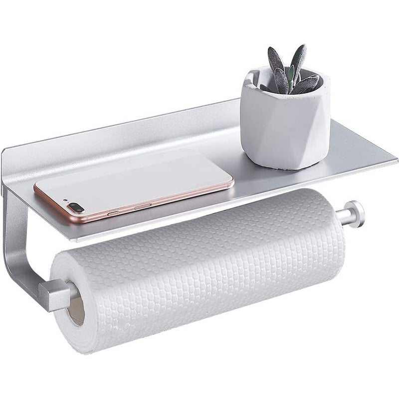 Uchwyt na papier toaletowy, matowe aluminiowe akcesoria kuchenne, uchwyt na papier kuchenny bez wiercenia, srebrny