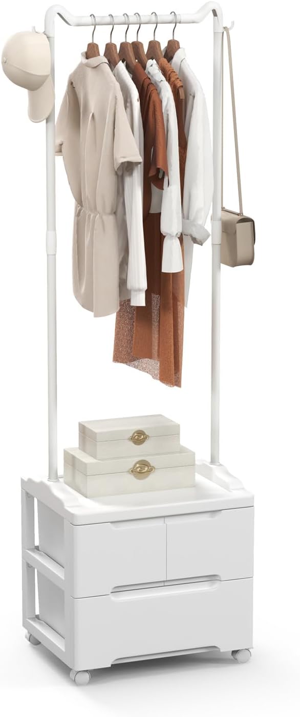 Perchero con Cajones, Perchero de Pie con Ruedas Universales