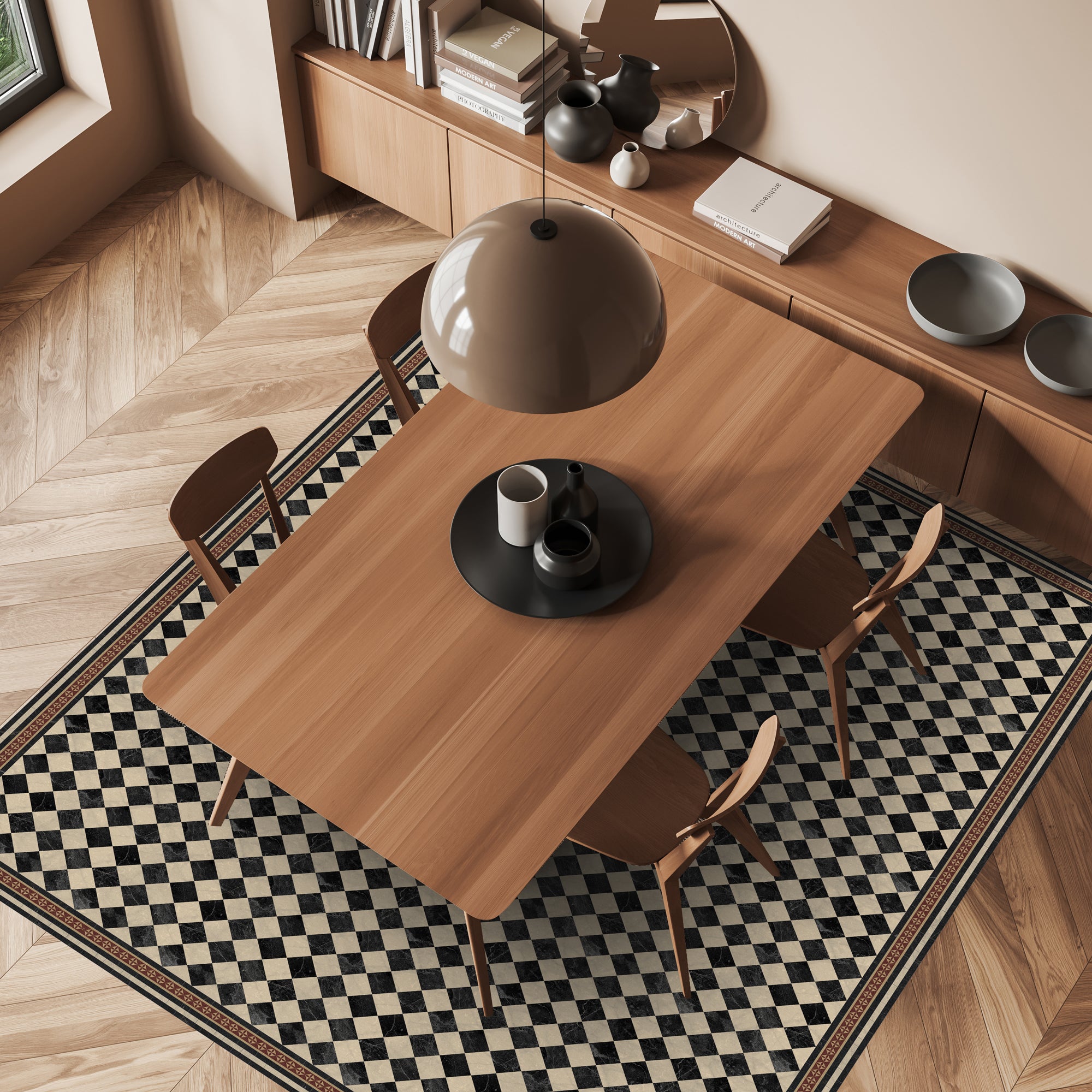 Tappeto antiscivolo in vinile Scacchi 66x250 cm - PVC stampato, lavabile, ignifugo, per il salotto o la cucina, stile idraulico - 6