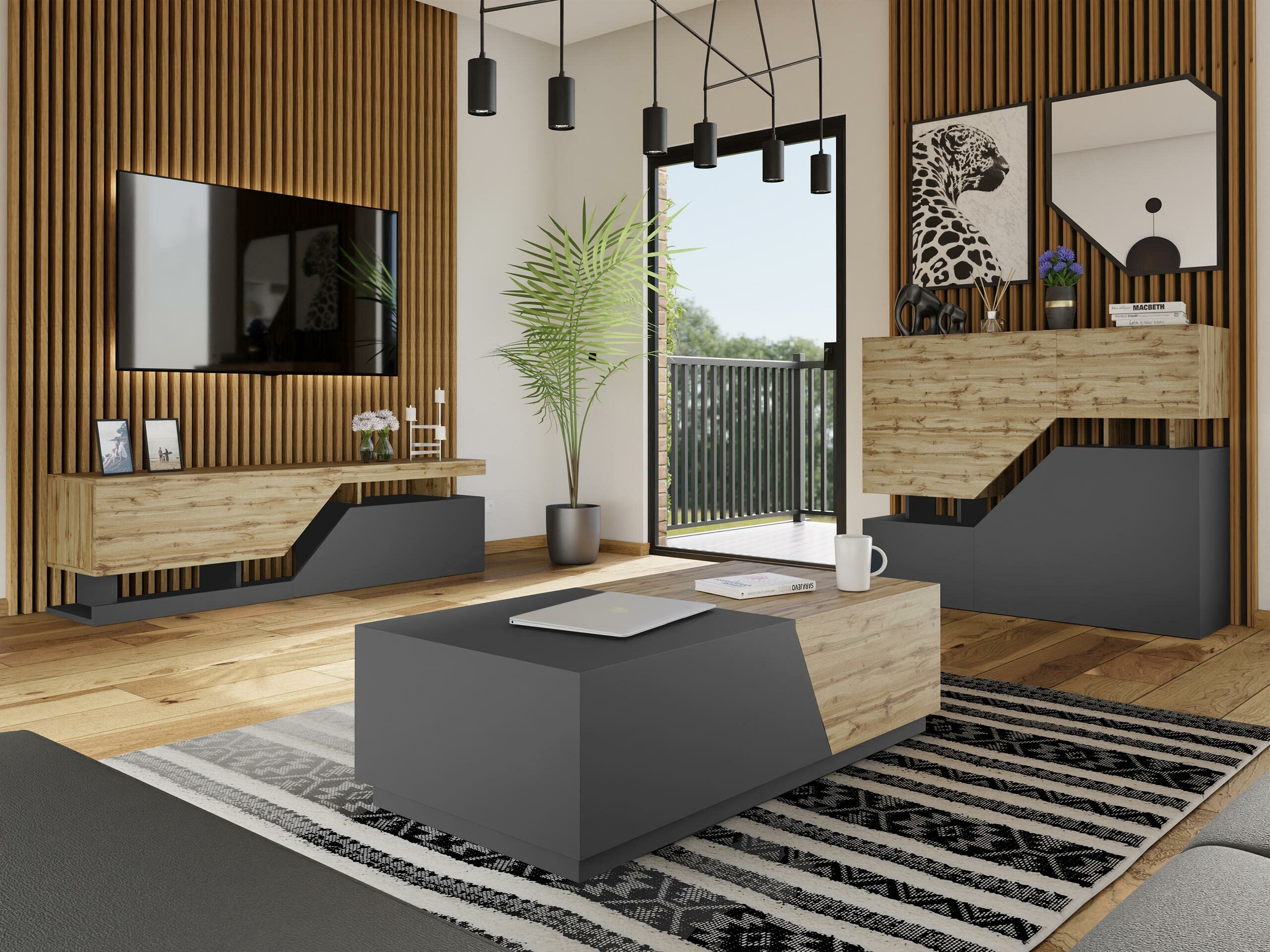 Table basse extensible avec rangement Nesezi Gris - 4