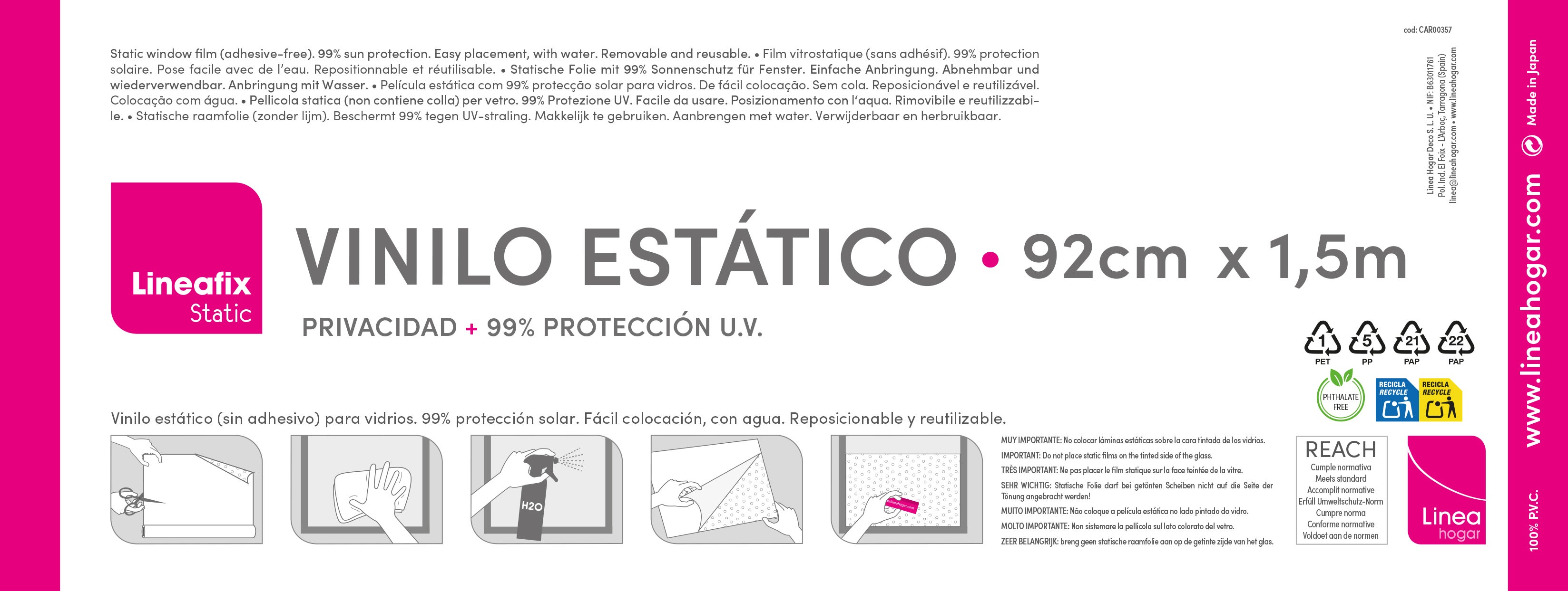 Vinilo estático para vidrios Tebas. Privacidad y decoración. 99% protección UV. SIN adhesivo. Fácil colocación con agua. Reposicionable. 92x150cm - 10