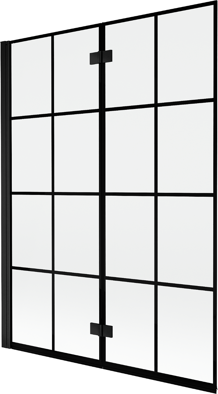 Mexen Mist parawan nawannowy 2-skrzydłowy lewy 130 x 150 cm, czarna kratka, czarny - 8A9-130-002-70-77-L