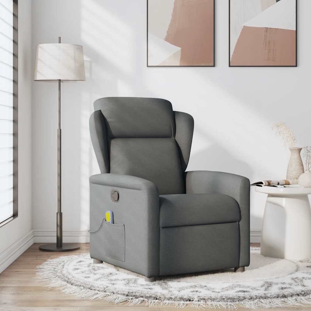Poltrona Relax Massaggiante Reclinabile - Tessuto Grigio Scuro, 6 Punti Massaggio, USB