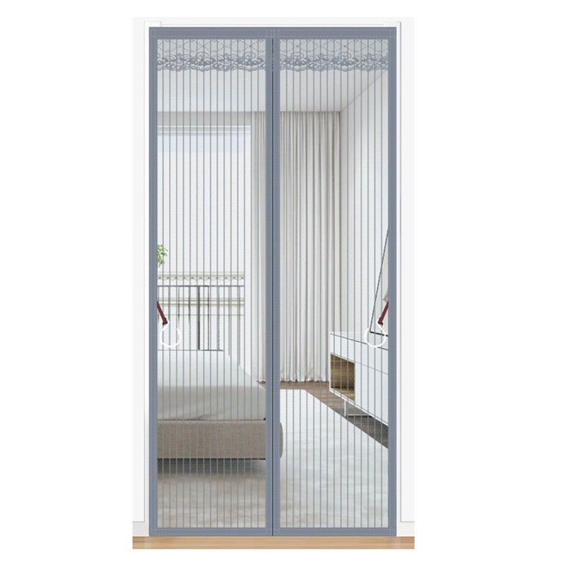 Samoprzylepne magnetyczne drzwi ekranowe bez wiercenia (Szare paski, 100 x 210 cm)