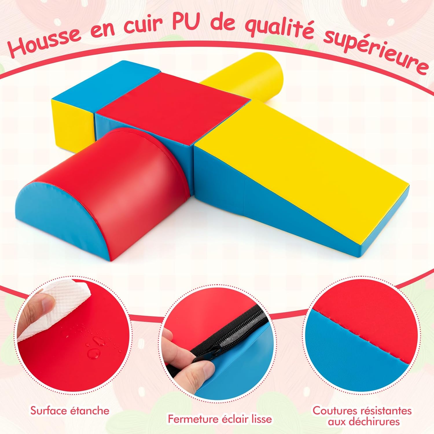 5PCS Parcours Motricité Bébé en Mousse EPE avec Housse en PU, Module Motricité Bébé(Bleu) - 7