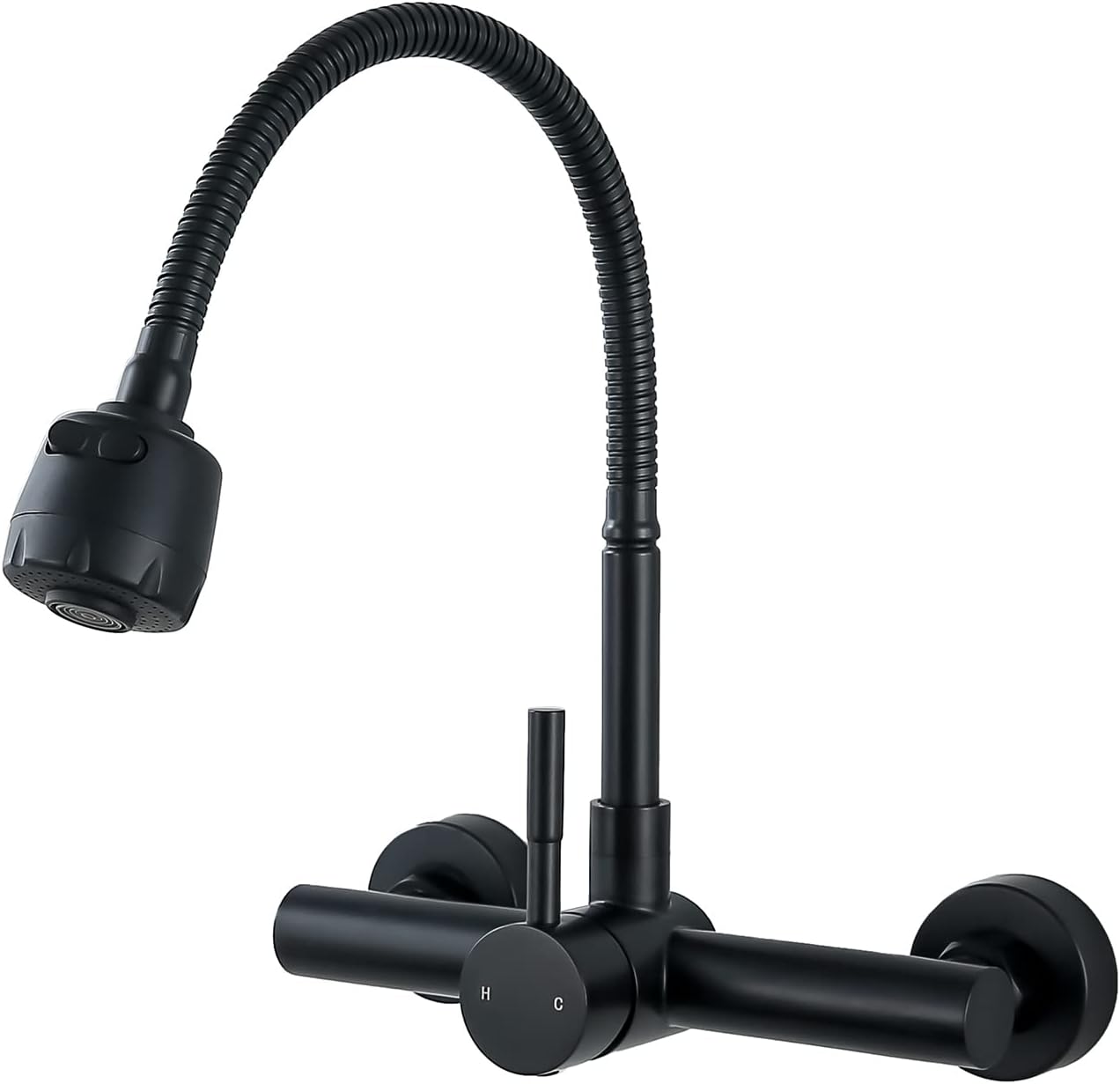 Bateria ścienna do zlewu kuchennego z wyciąganą wylewką, bateria mieszaczowa ze stali nierdzewnej, matowe wykończenie w kolorze czarnym