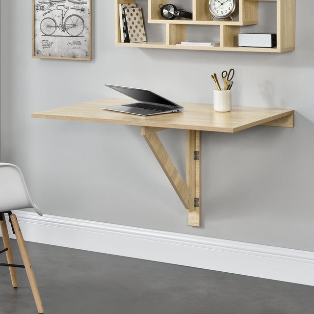 Mesa Plegable De Pared 40x50 Cm - Escritorio Compacto Blanco Con Soportes Negros, Ideal Para Espacios Pequeños