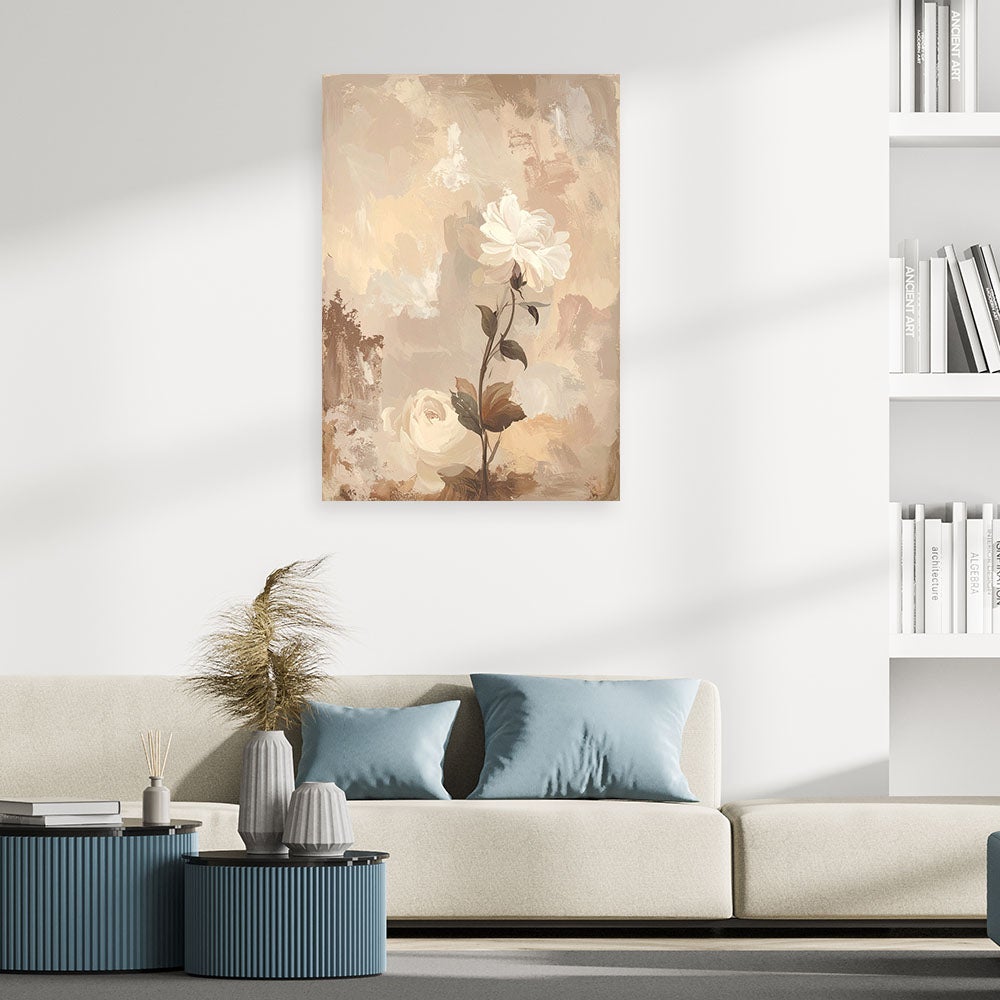 Obraz do salonu sypialni biura spa, Pastelowa Abstrakcja Kwiat róży w kolorach beżu 70x100 - 2