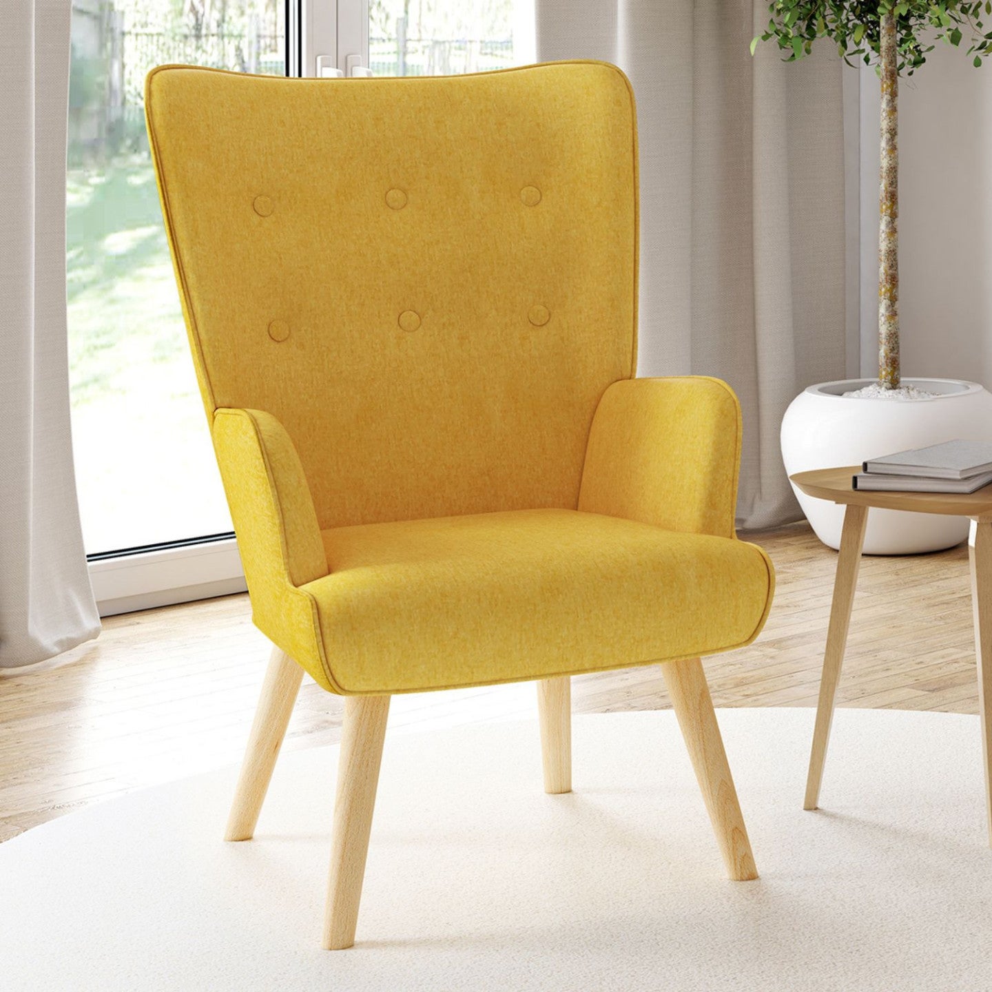 Fauteuil scandinave IVAR en tissu jaune - 3