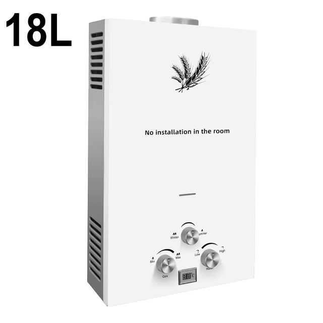 Chauffe-eau instantané au GPL, Chauffe-eau au propane avec affichage LED, protection de sécurité et contrôle intelligent, 36 kW 18 L, acier inoxydable