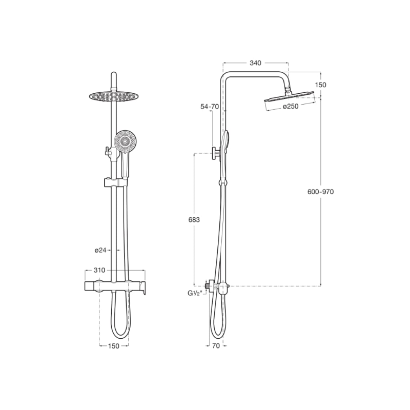 ROCA Plus Round - Columna de ducha monomando VEGA PLUS con altura regulable Cromado - 2