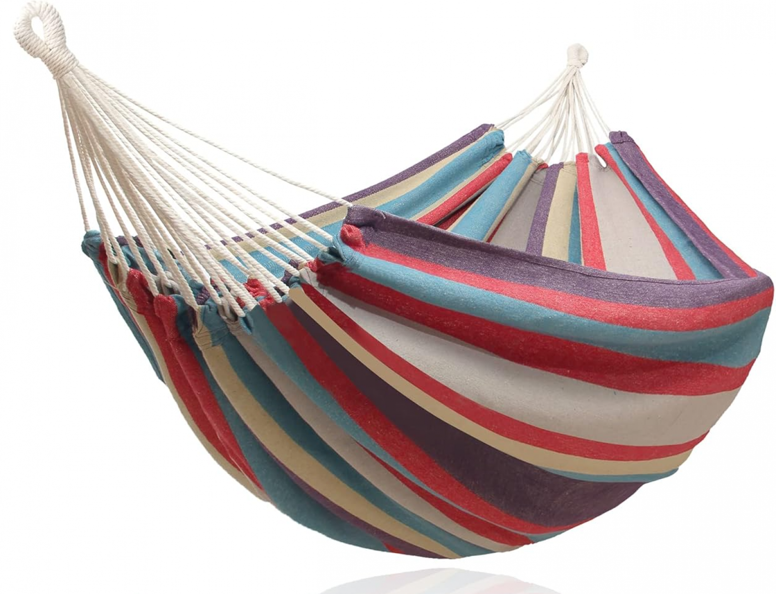 Hamak do wnętrz i ogrodu, wiszący, wykonany z trwałej i wygodnej tkaniny, 200 x 100 cm (czerwony i biały)