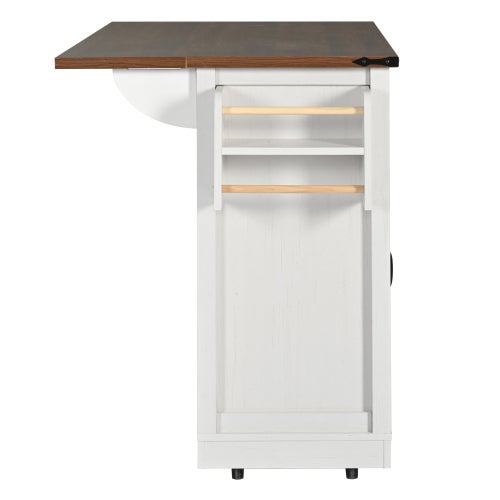 Carro de cocina beige con ruedas, bandeja abatible, 3 cajones y 2 puertas correderas, toallero y especiero - 7