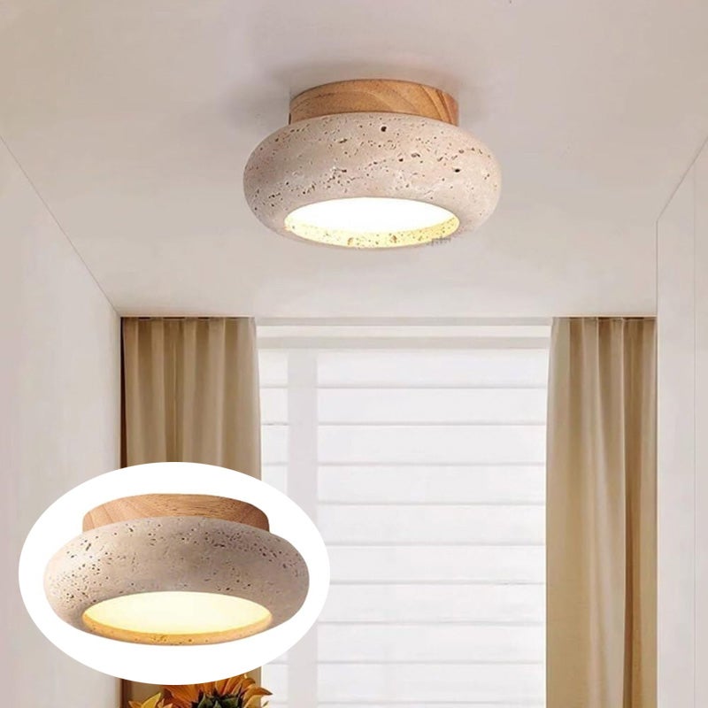 Vintage kremowa lampa sufitowa LED w stylu wabi-sabi do przedpokoju, korytarza, klatki schodowej i przedpokoju, kolor podstawowy, światło trójkolorowe