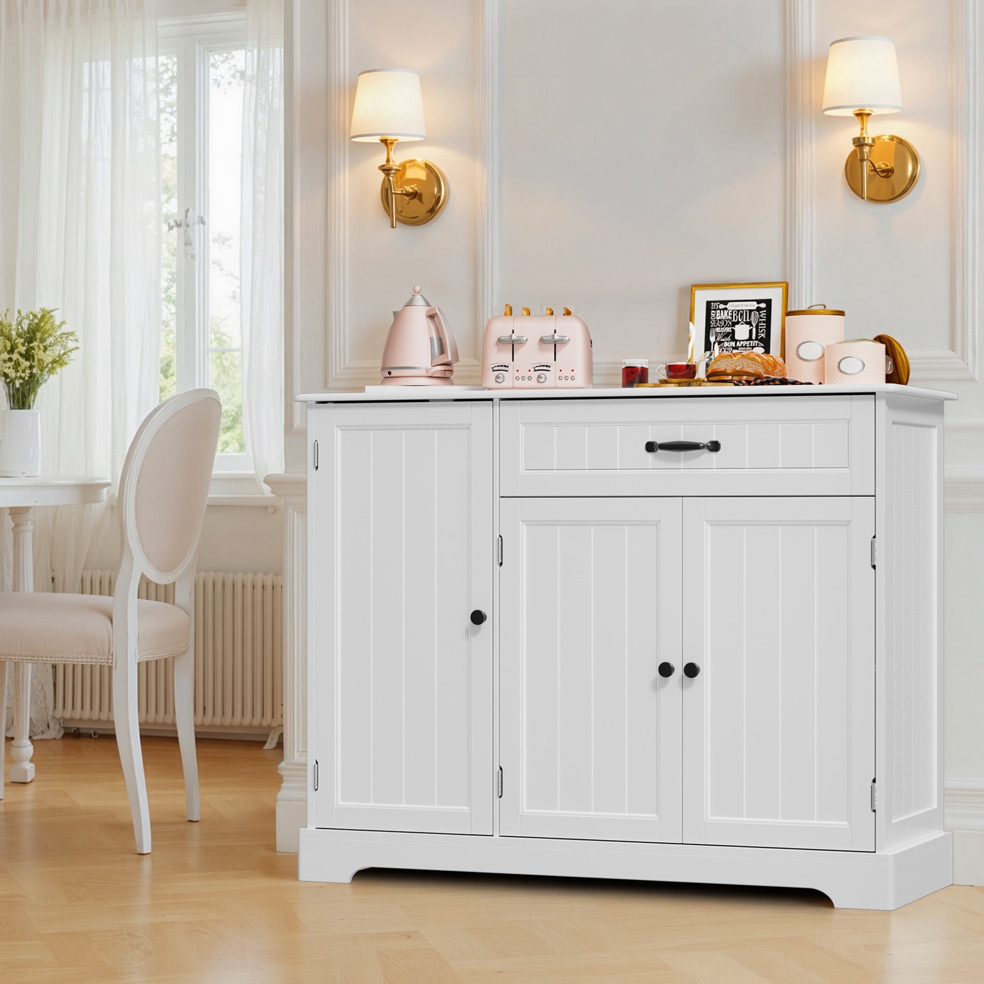 Buffet de Cuisine 3 Portes 1 Tiroir 105 x 40 x 84.5 cm Blanc Bealife - 8