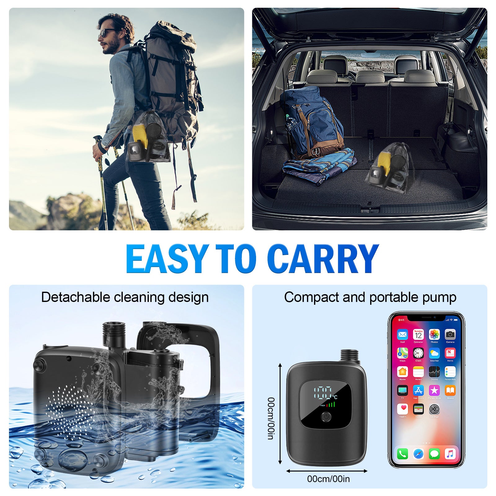 Douchette électrique portable rechargeable 2400mAh, IPX8 étanche, 4 modes jet, pour camping extérieur chantier（noir） - 7
