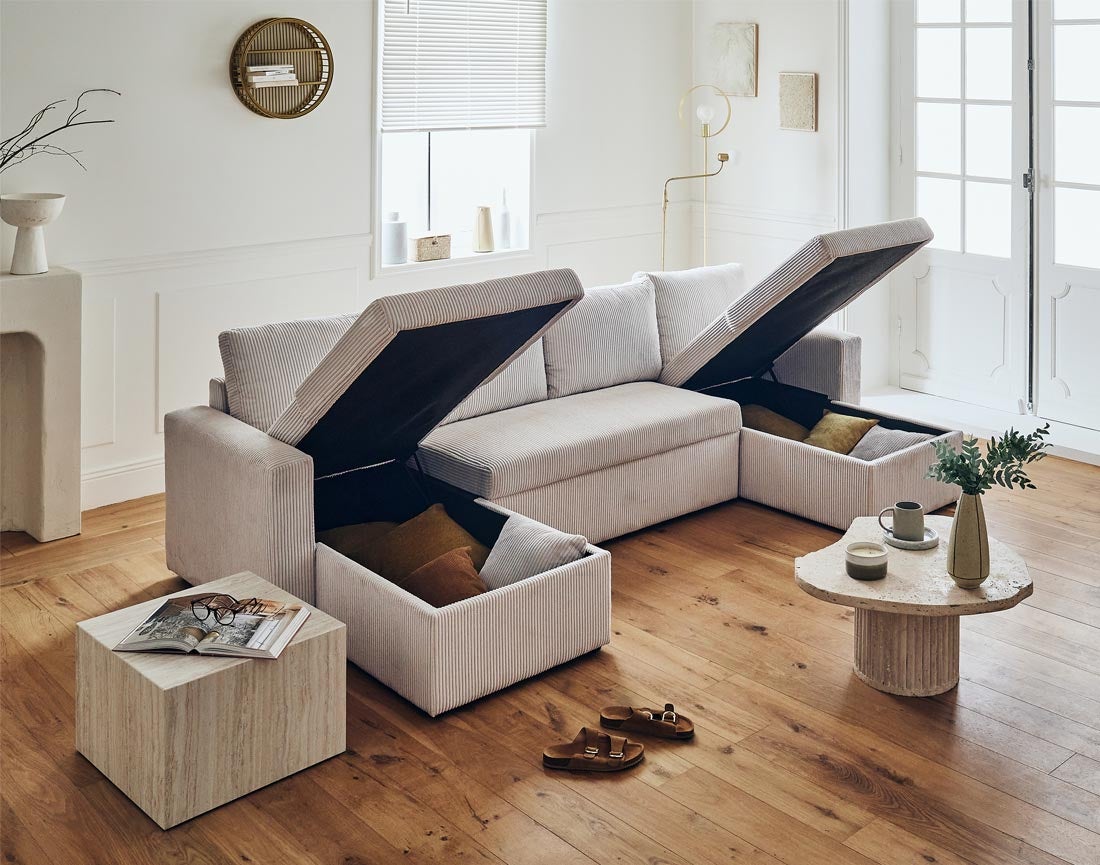 Canapé panoramique 7 places En U en Velours côtelé Beige - CYRUS - Best Mobilier - 2