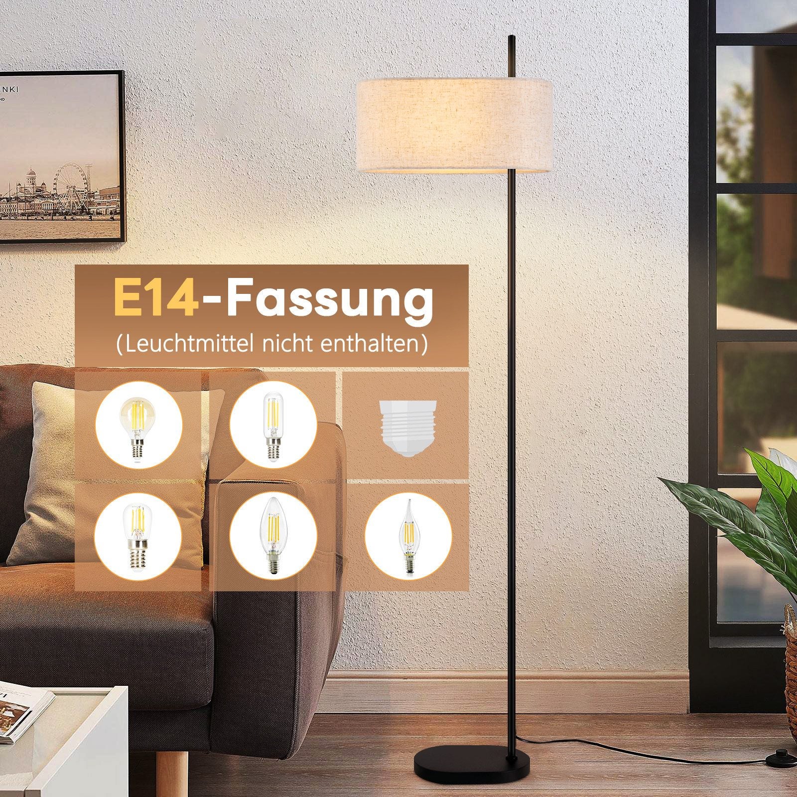 NETTLIFE Candeeiro de pé para sala candeeiro de pé vintage 154 cm preto E27 candeeiros de pé com interruptor de pé - 2