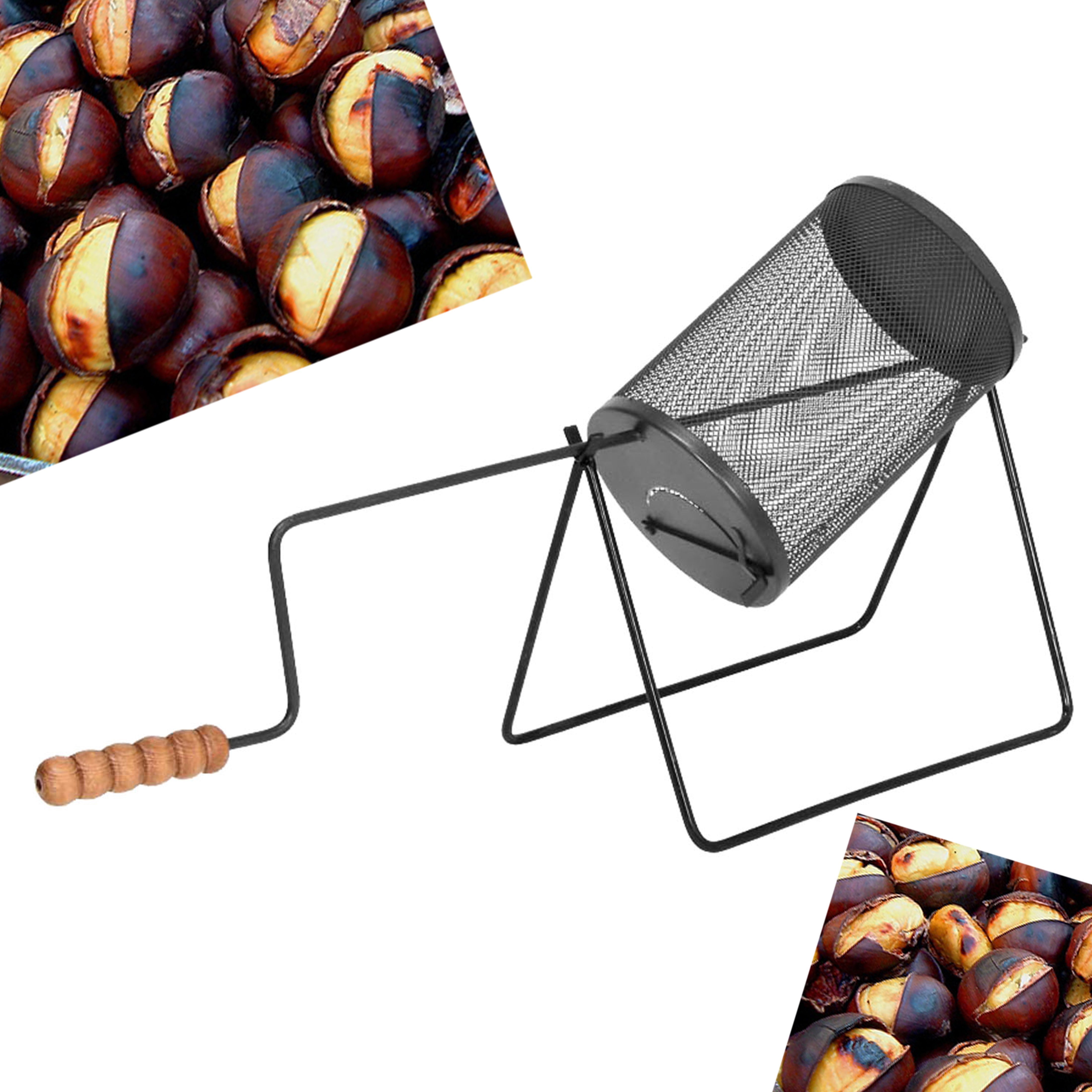 Tostacastagne Ferraboli – Girarrosto A Batteria Con Cestello Inox Per Fornelli E BBQ, Capacità 1 Kg