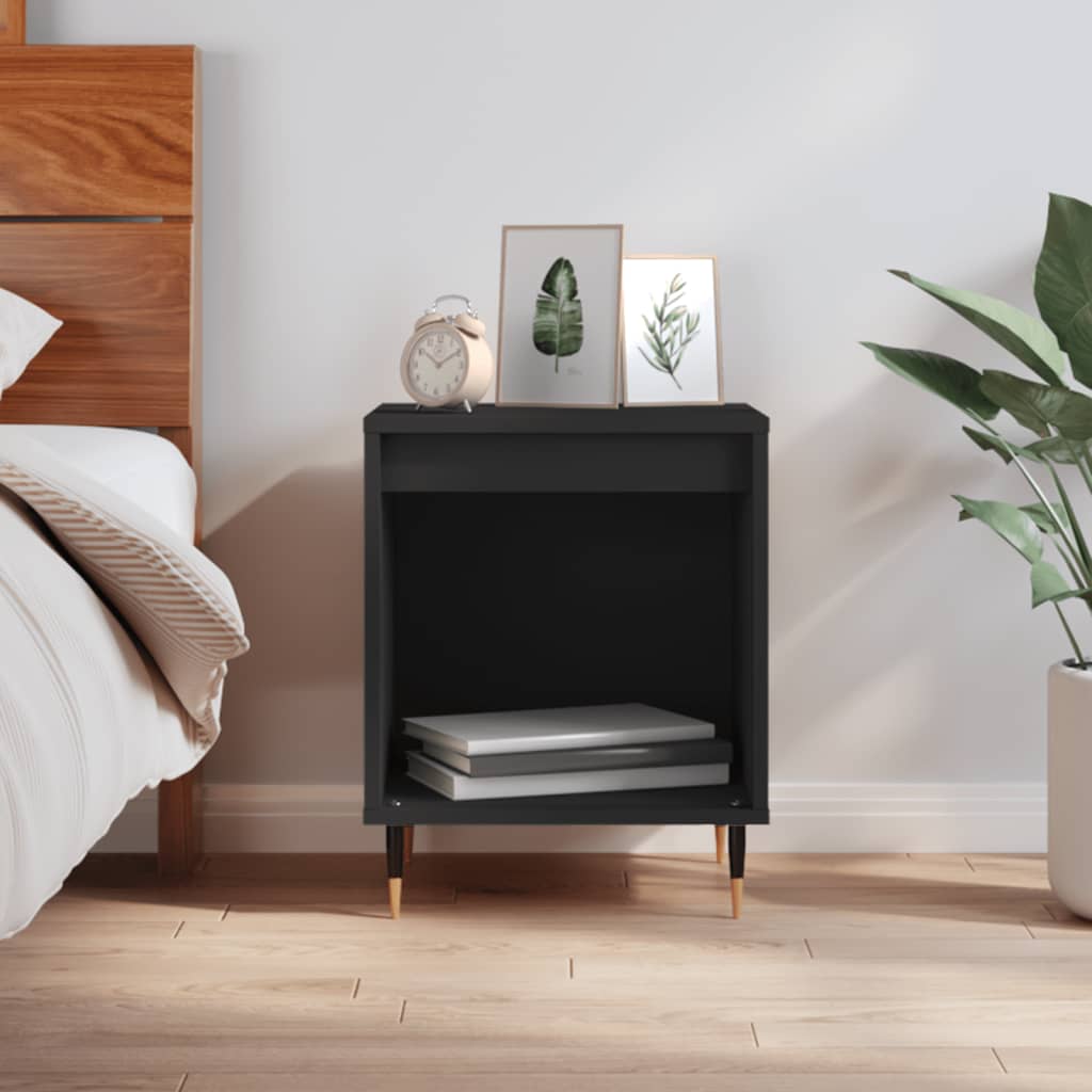 Szafka nocna vidaXL Drewno Inżynieryjne Czarne Metalowe Nogi 40x35x50 cm
