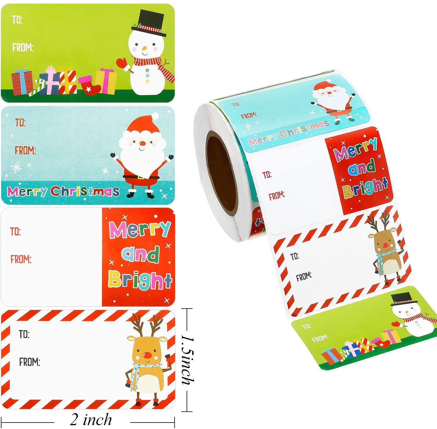 500 Autocollants Ronds De Noël - 3,8 Cm - Motifs Festifs Rouge, Vert, Or - Pour Emballages, Décorations