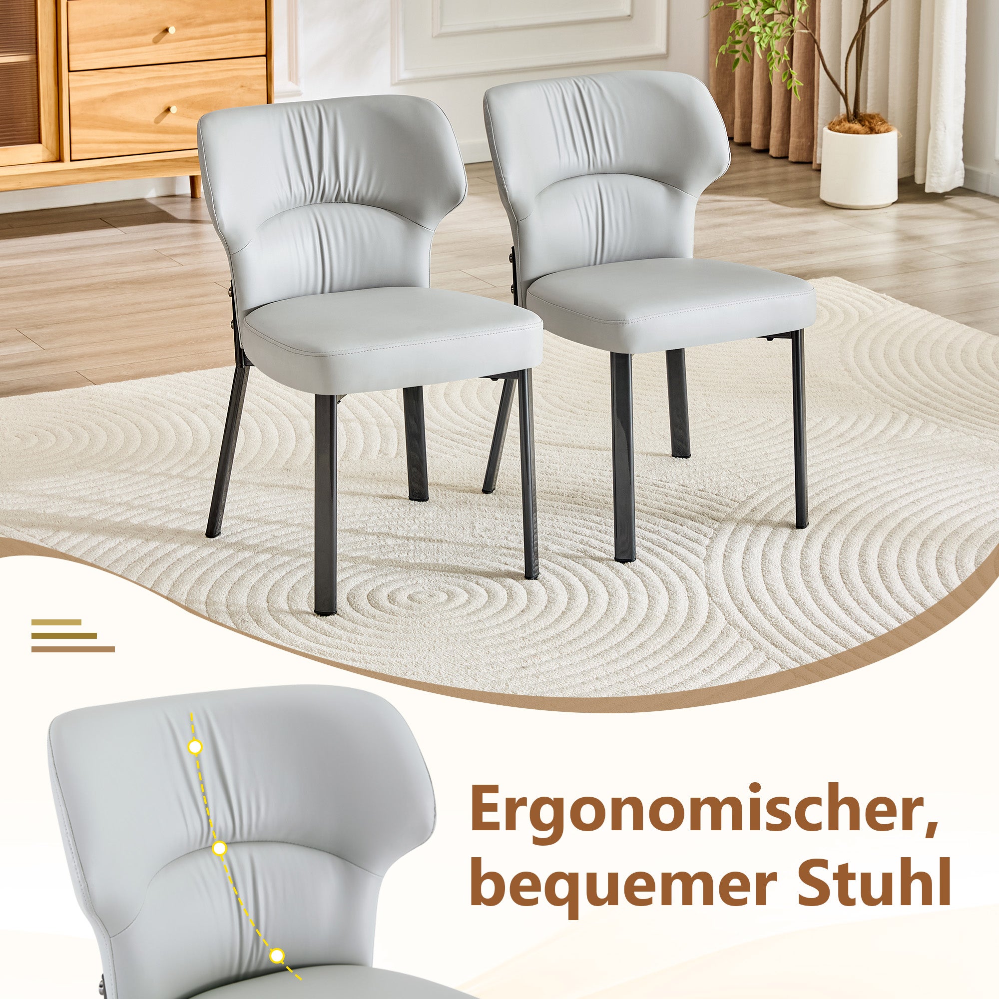 Ensemble de 2 chaises de salle à manger en cuir PU, assise rembourrée ...