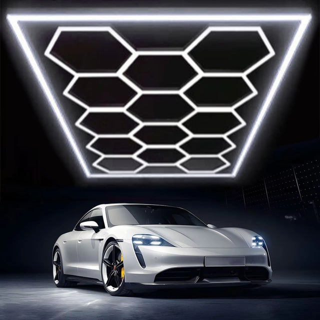 AULEDIO Painel LED Hexagonal Garagem 14 Pack 680W Colmeia Sem Moldura 6500K Iluminação Oficina Garagem Auto Alta Potência Uso Profissional Pro