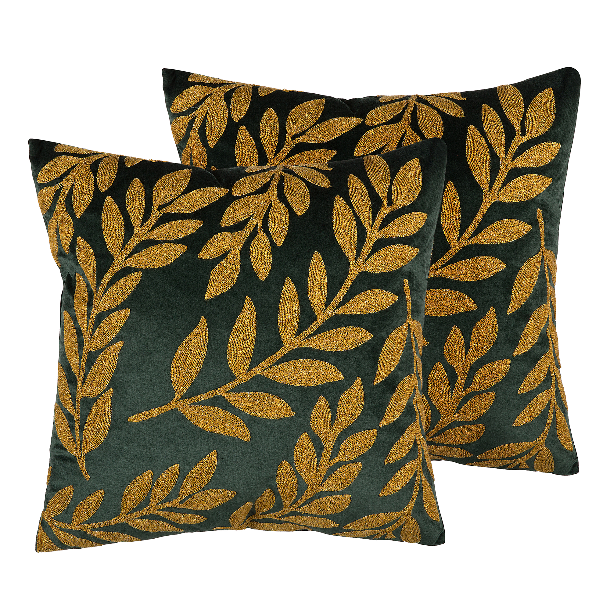 Beliani conjunto de 2 cojines mistletoe terciopelo 45 x 45 cm de plantas verde dorado