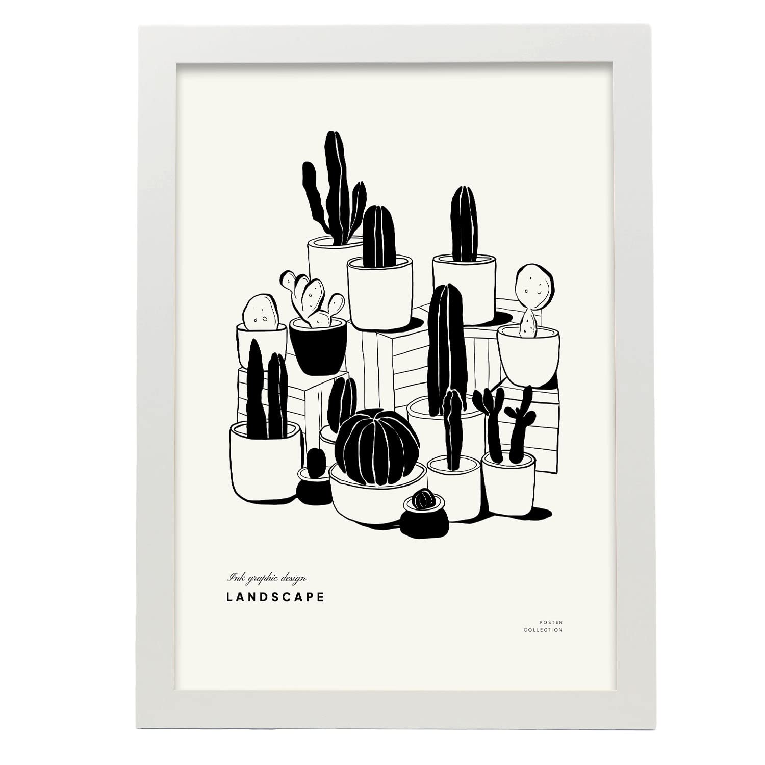 Nacnic póster pop art abstracto. pequeño cactus en maceta ilustraciones artísticas modernas para la decoración de interiores. con marco blanco - a3
