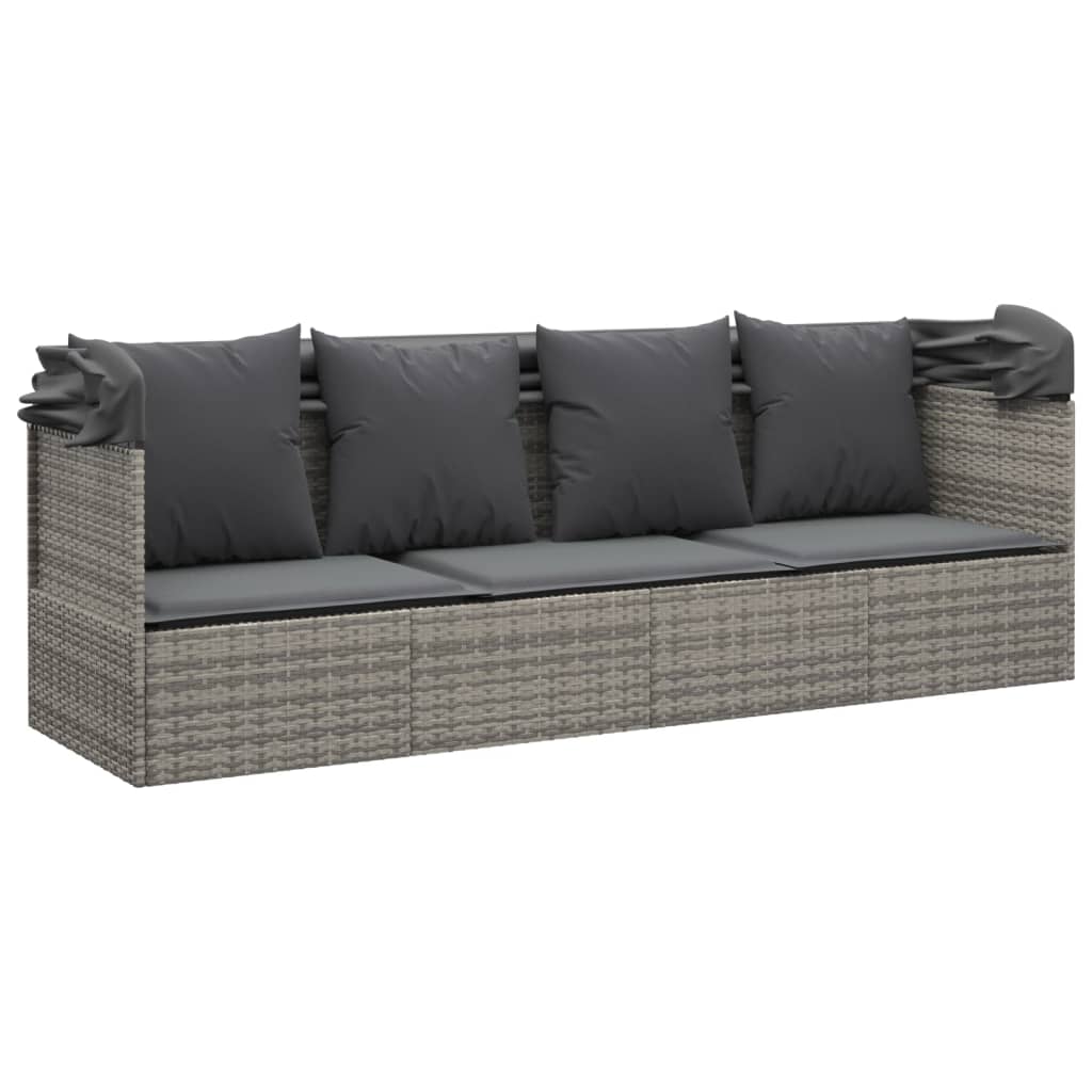 vidaXL Lit de salon d'extérieur toit et coussins Gris Résine tressée - 6