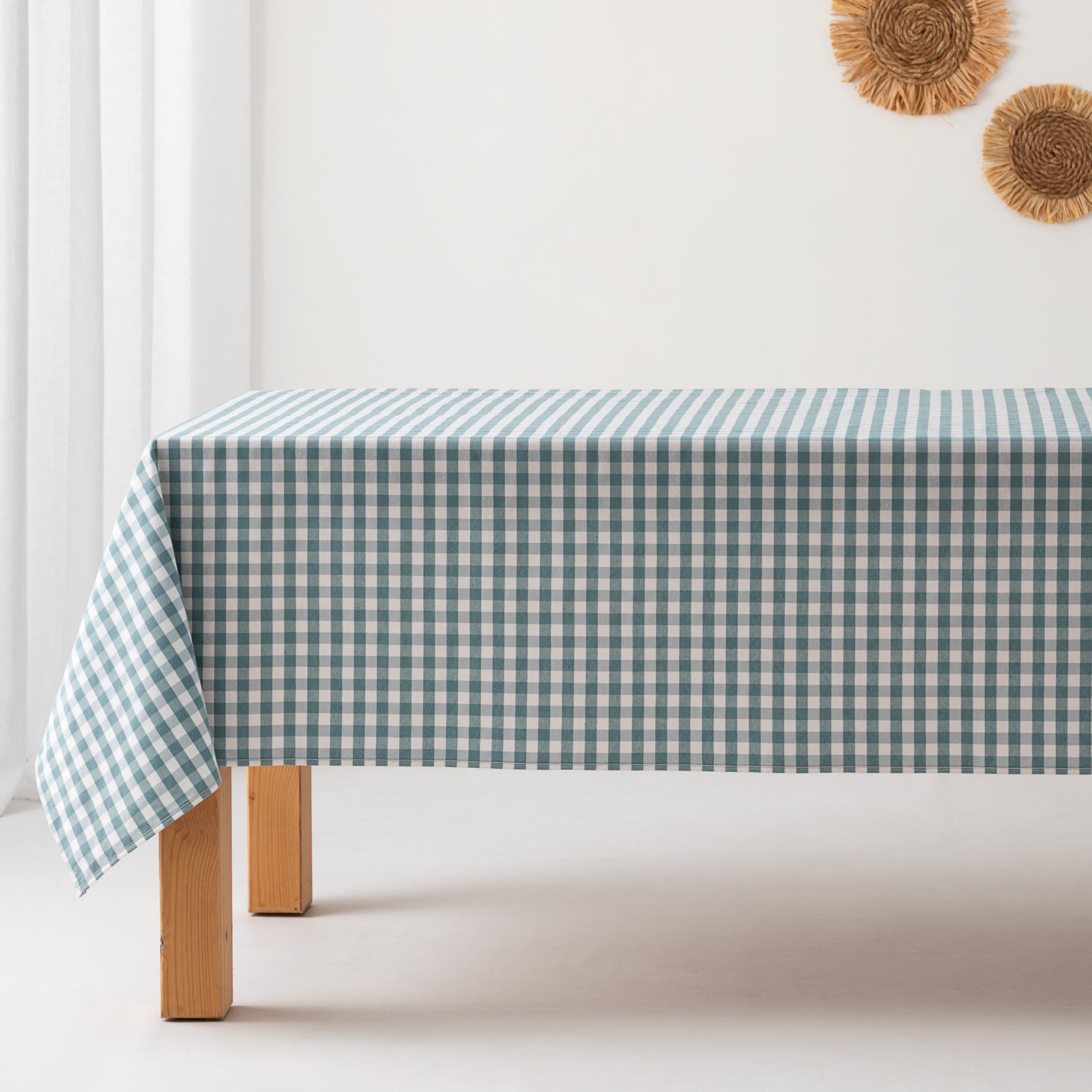 Obrus plamoodporny vichy z bawełny, miękki w dotyku, akwamaryna 140x140 cm - 2