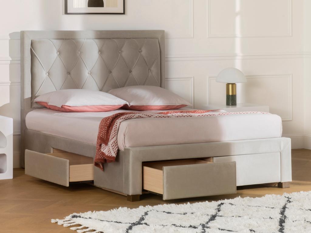 Letto matrimoniale con cassetti 180 x 200 cm in Tessuto Beige