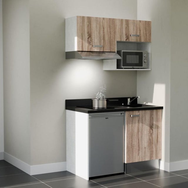 Kitchenette K02L - 120 cm - Bois - Nero - évier à droite + Electroménager Inox