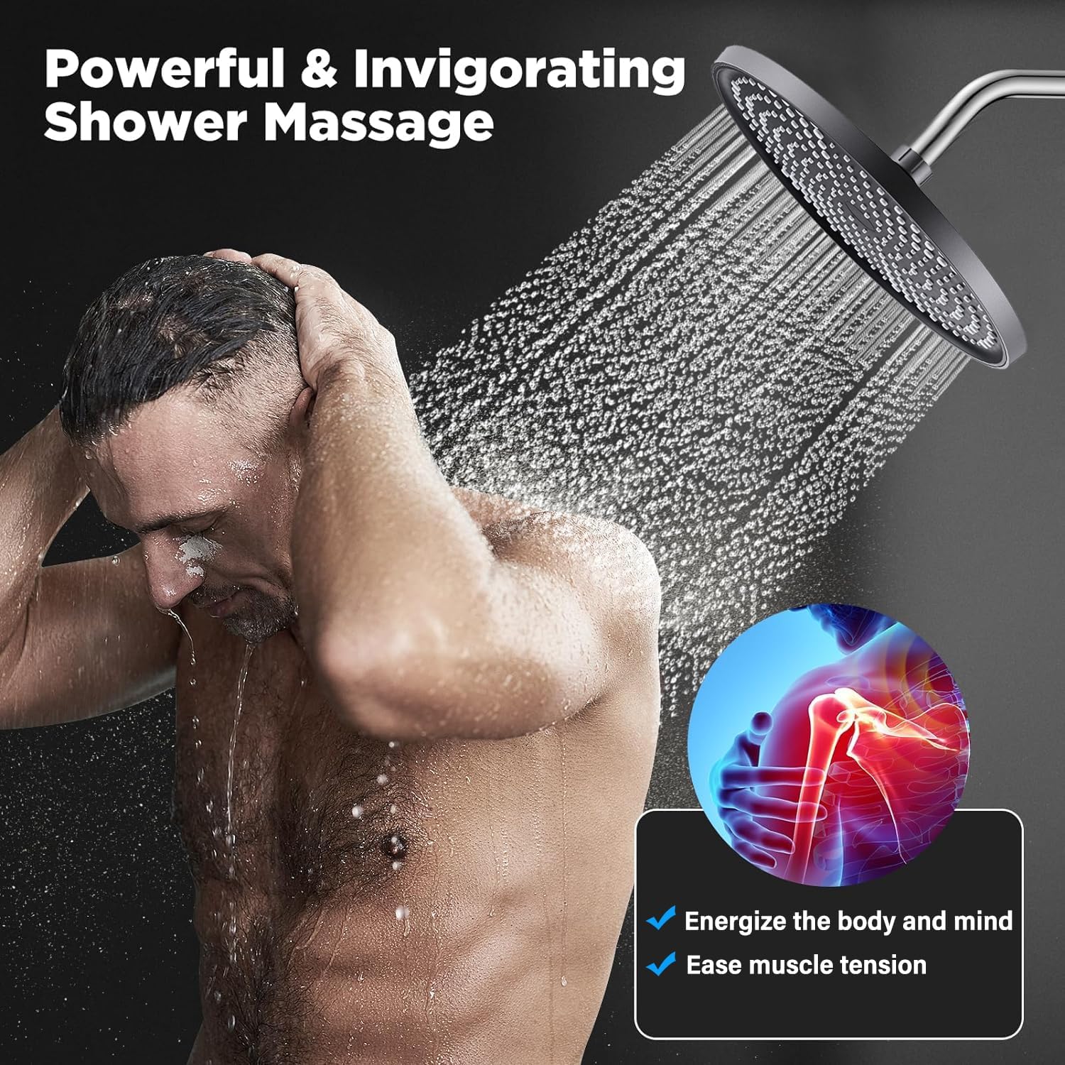 Pommeau de douche rond haute pression, pommeau de douche anticalcaire, pommeau de douche universel (noir) 25CM - 5