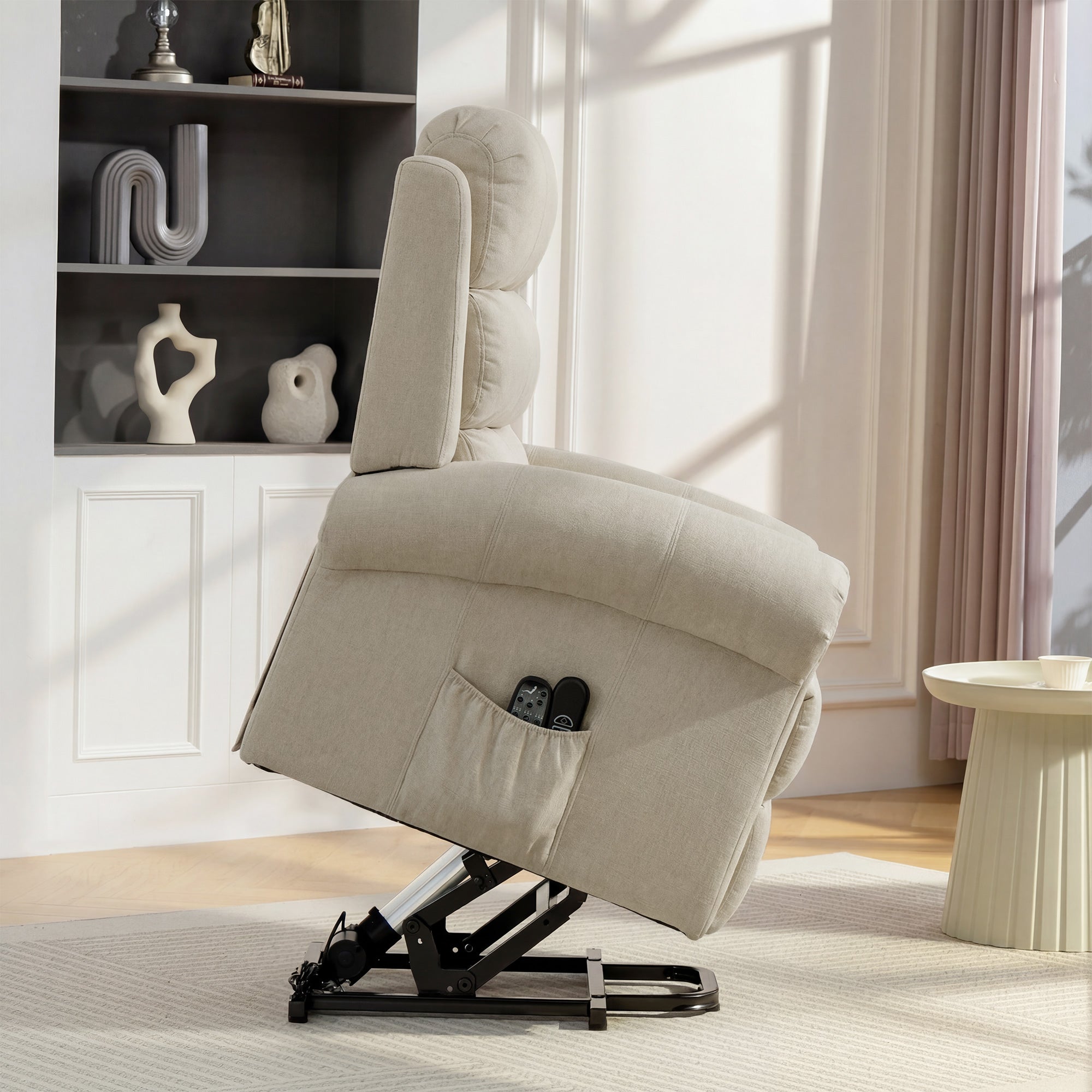 Fauteuil releveur électrique - HOMCOM - massage et chauffage, dossier inclinable, ports USB - tissu en lin - 87x87,5x108cm - beige - 6