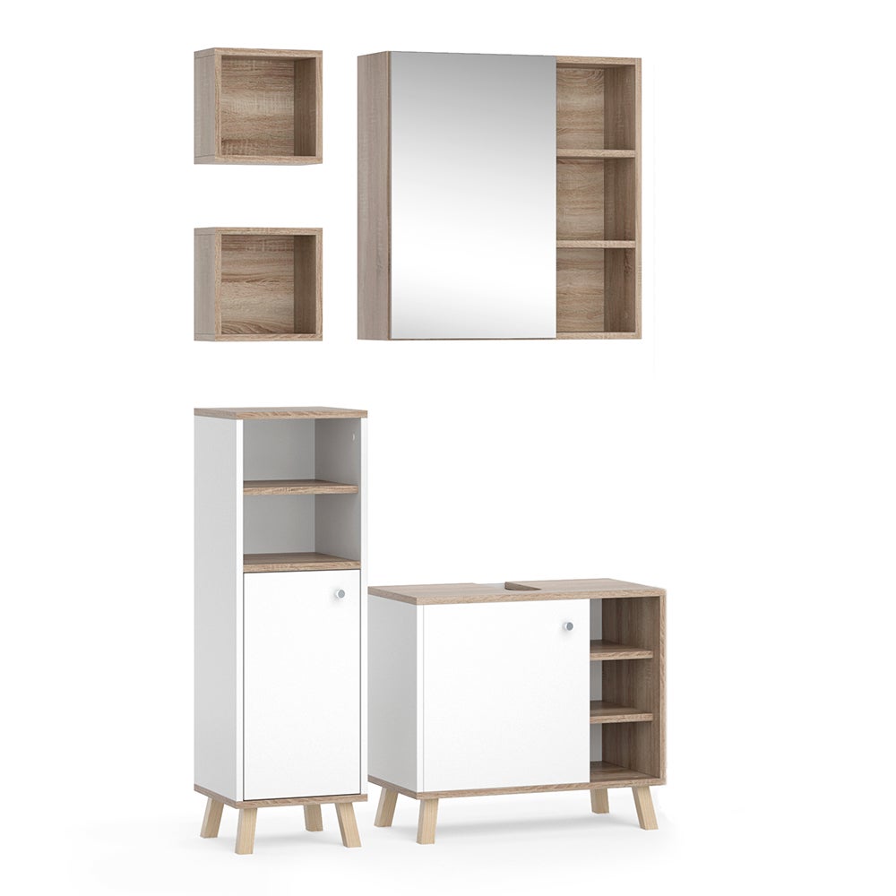 Vicco Zestaw mebli łazienkowych Senyo, Biały, 4 części, z szafką midi