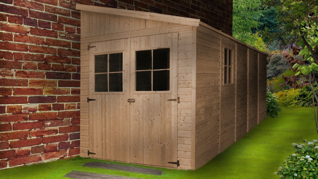 Cobertizo de madera para jardín CON PARED LATERAL – H244x216x514 cm/10.2m2 Cobertizo de madera natural - Taller de Jardín - TIMBELA M341A - 8