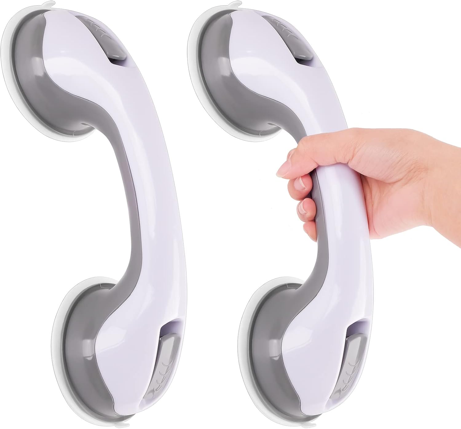 Szare, antypoślizgowe, bezpieczne i przenośne poręcze prysznicowe na przyssawki