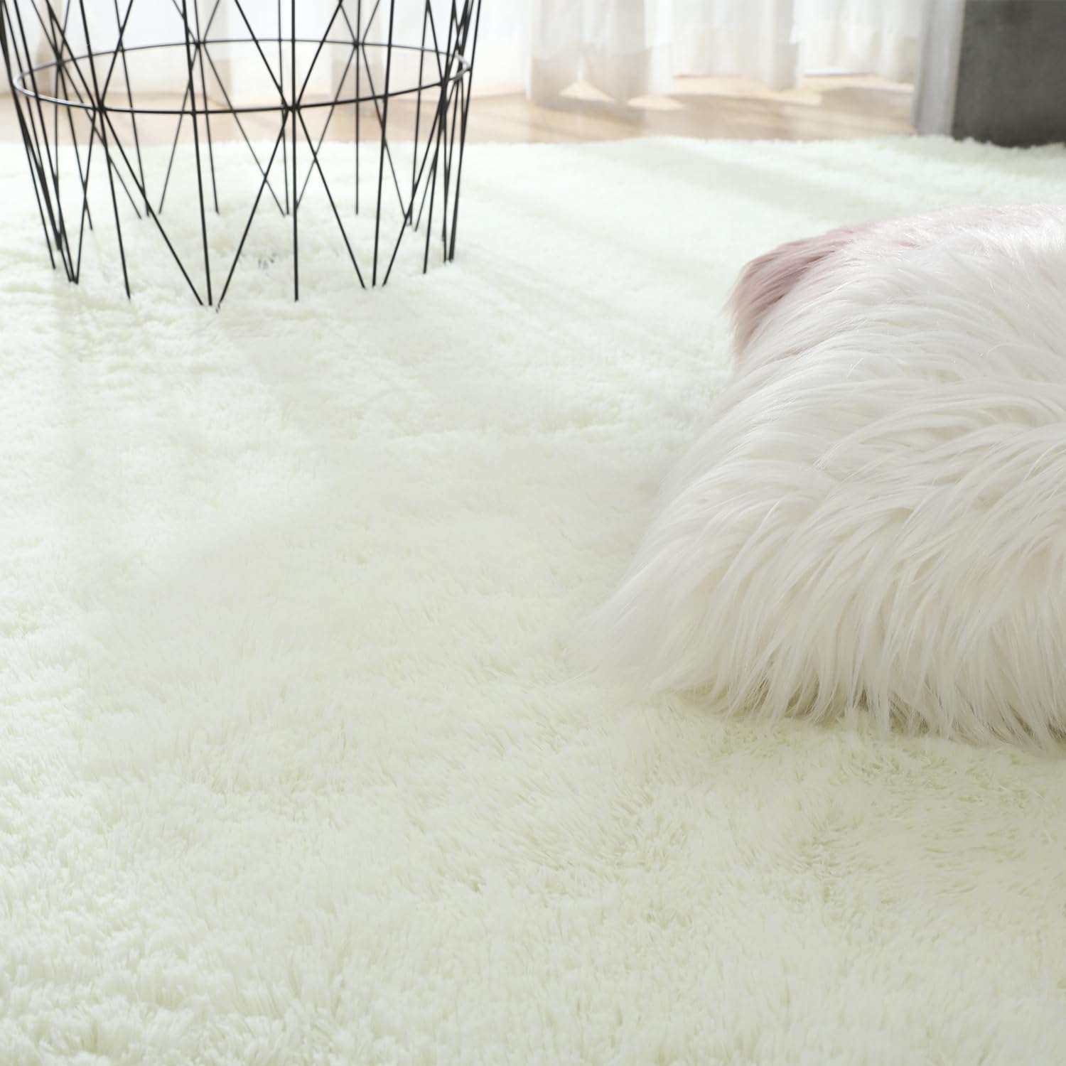 Tapete de Sala Shaggy 160 x 230 cm Descenso de Cama Tapete de Pelo Comprido Branco Bege Tapete Macio para Sala de Estar Quarto Sofá - 4