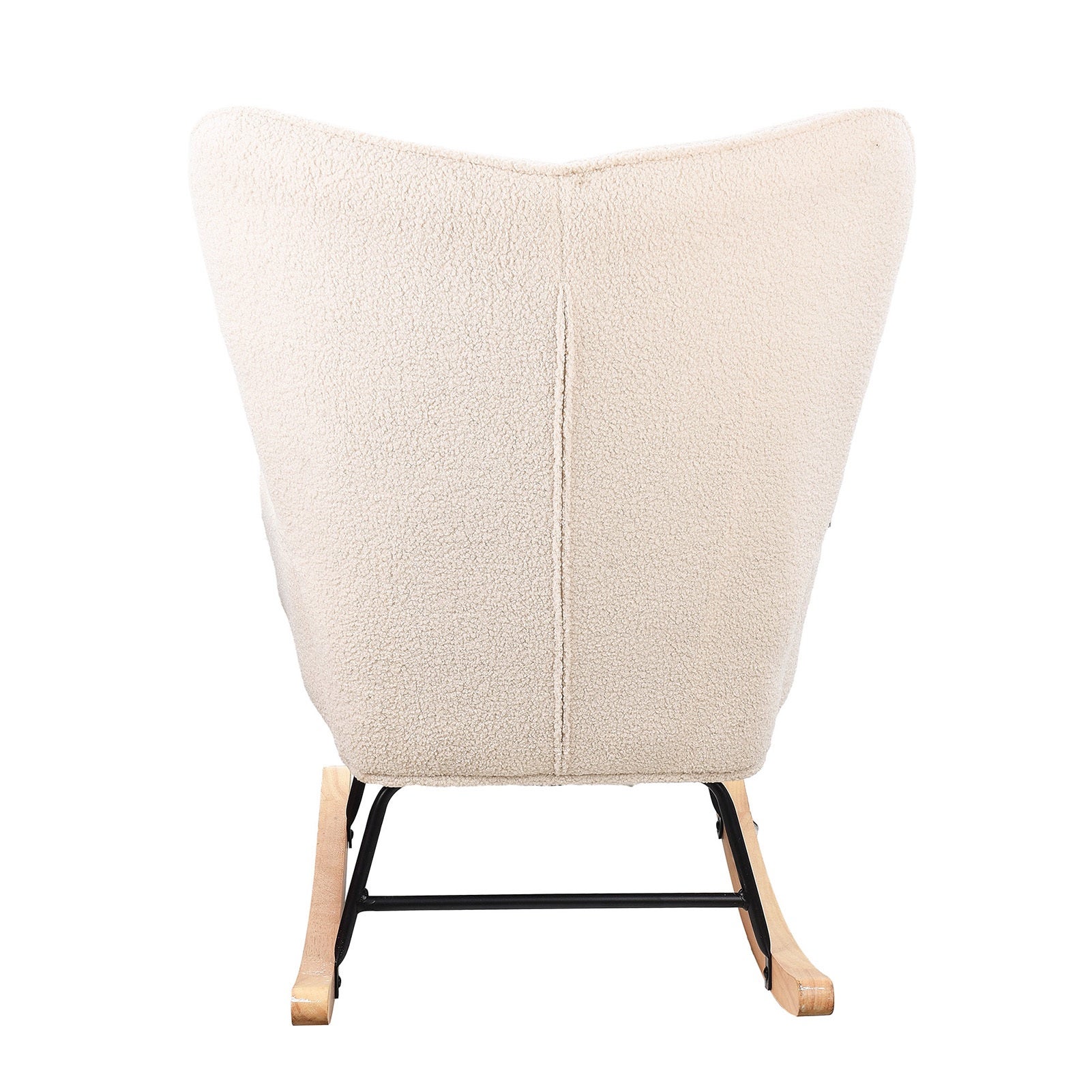 Fauteuil à Bascule - Scandinave - Dossier Capitonnée en carré - Balancelle Relaxante - 68x75x92cm - Velours Teddy Beige - 9