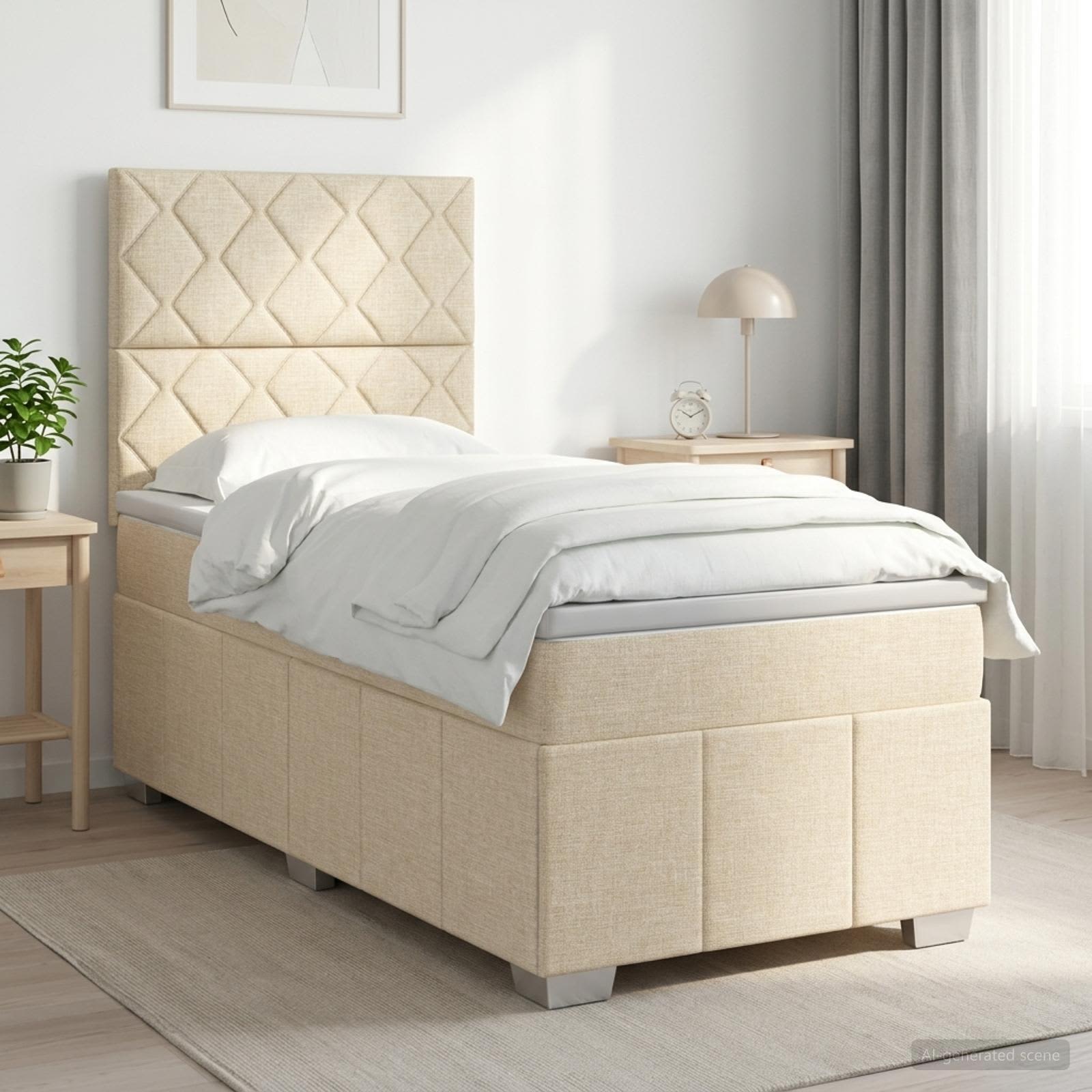 Cama box spring con colchón Crema 100 x 200 cm Tela | Leroy Merlin