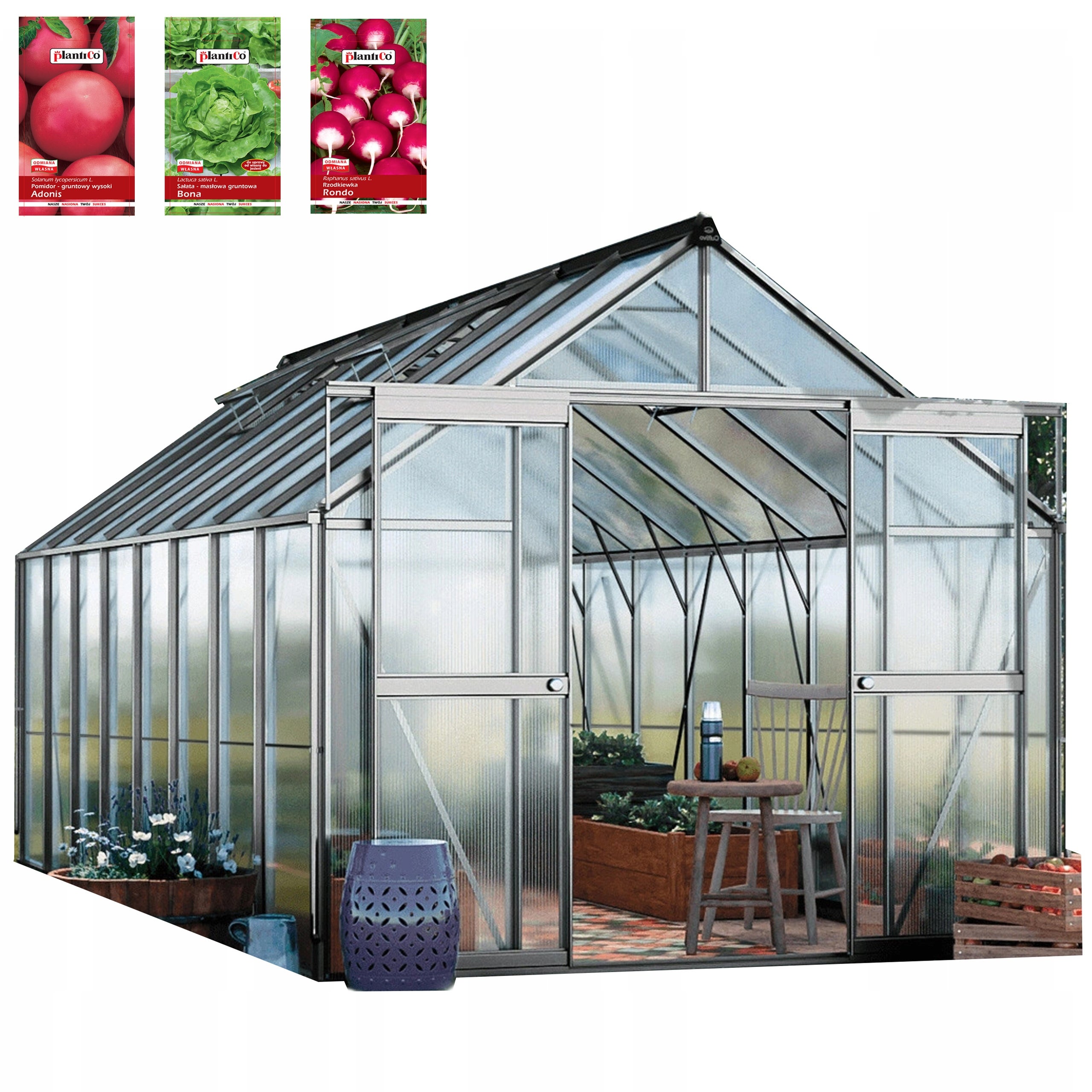 Szklarnia z Poliwęglanu Ogrodowa 5x3 Wsuwana Mocna 490x244cm 3x5 Srebrna Cultivo 1 szt