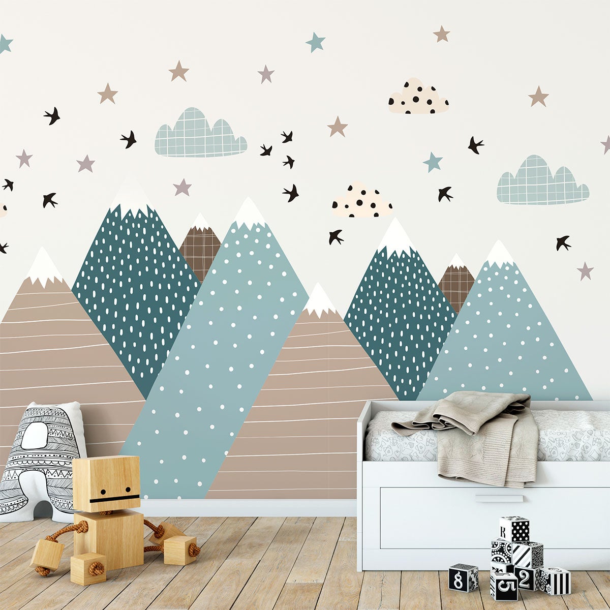 Vinilo niño escandinavo de montaña vika - adhesivo de pared - revestimiento sticker mural decorativo - 120x180cm - 7