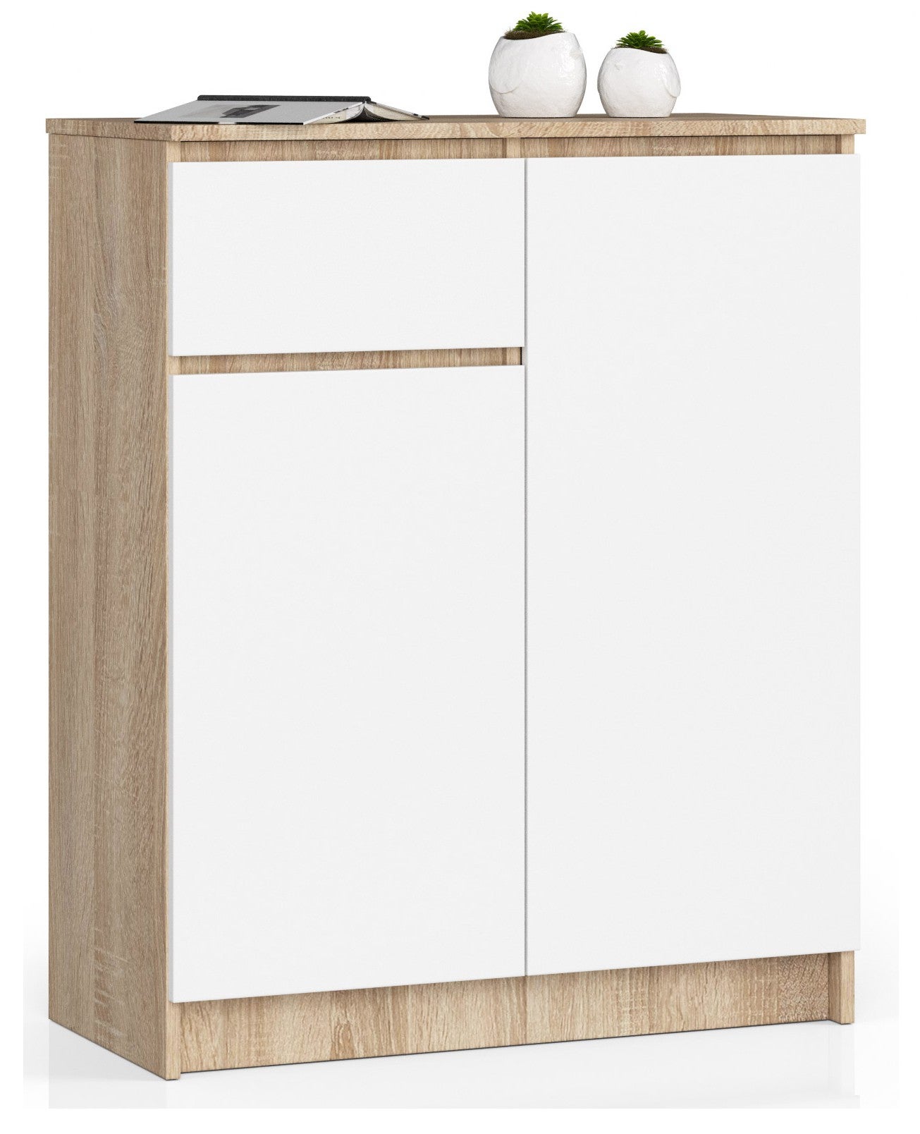Komoda AKORD K80 Dąb Sonoma 80 cm 2 drzwi 1 szuflada kolor Biały mat 4 półki 80x40x99 cm