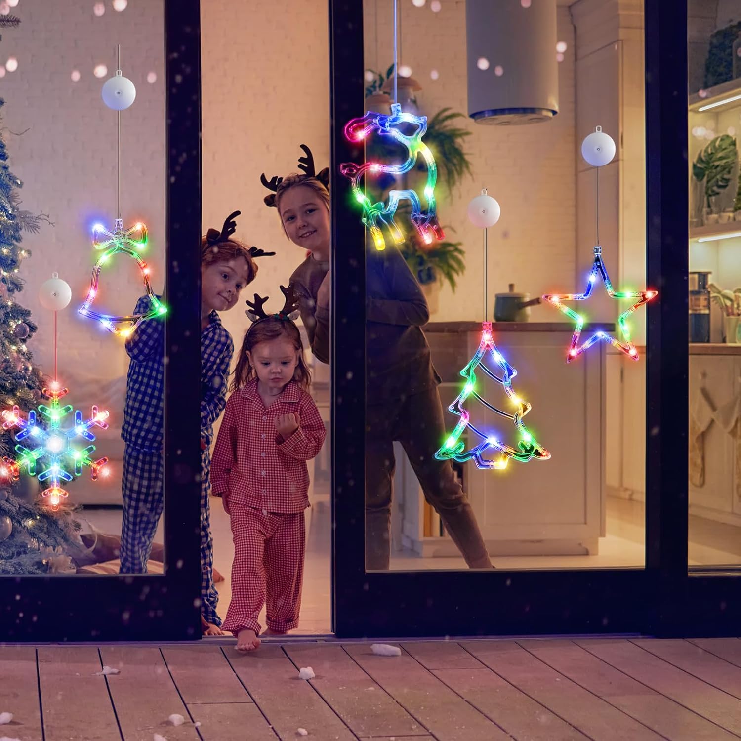 Lot De 3 Décorations De Noël à Piles Pour Fenêtre De Noël - Étoile, Clochette Et Sapin De Noël - Décorations De Noël Lumineuses Avec Crochet à Ventouse, Minuterie Pour Le Nouvel