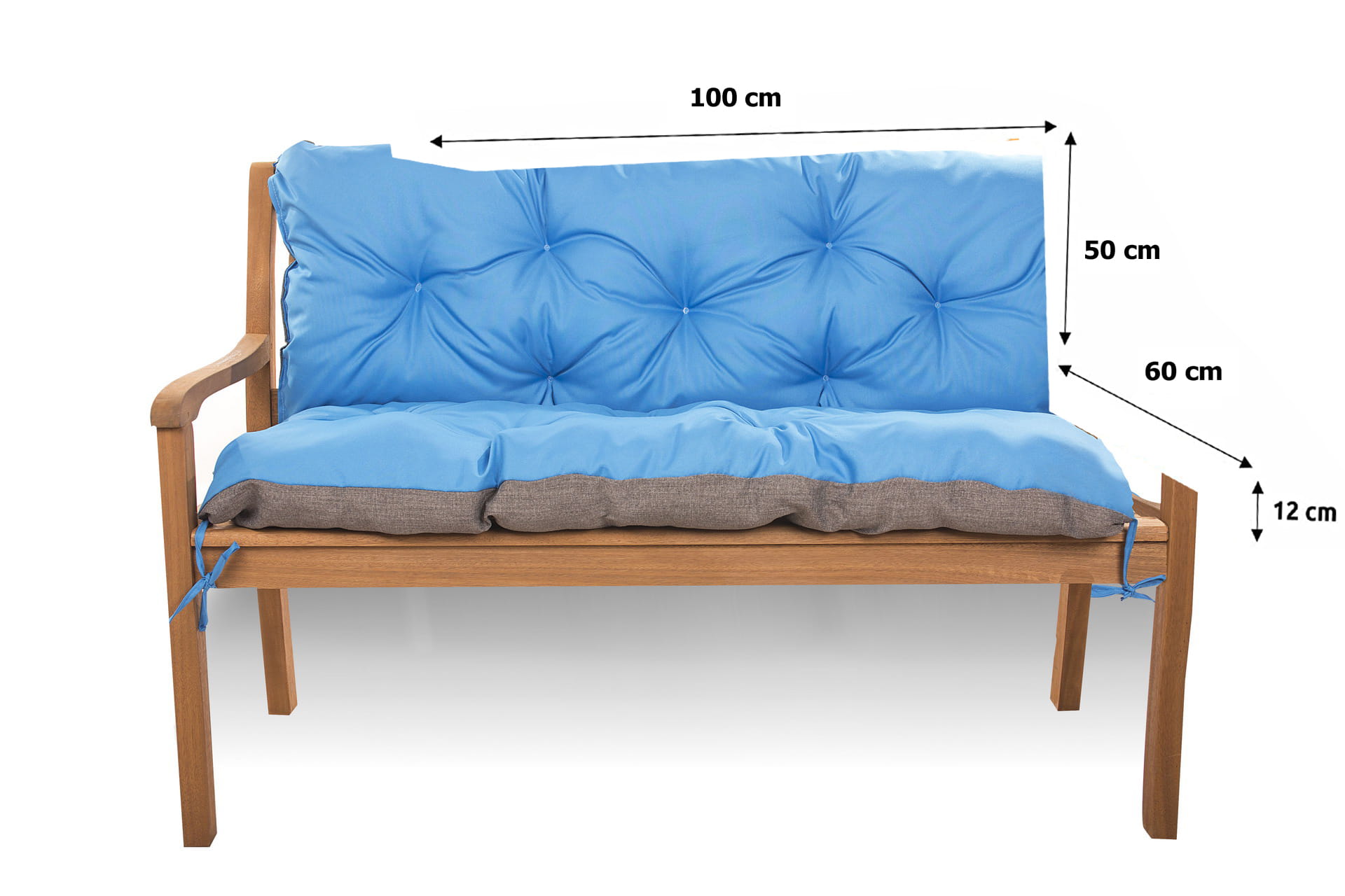 Coussin pour banc de jardin 100x60x50cm, coussin de banc de jardin Bleu, coussin de banc extérieur, coussin de balançoire, coussin de jardin - 2