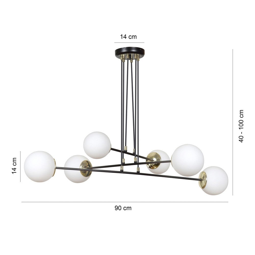 Lampada a sospensione Signo 6 luci nera con sfere in vetro bianco 6xE14 - 8