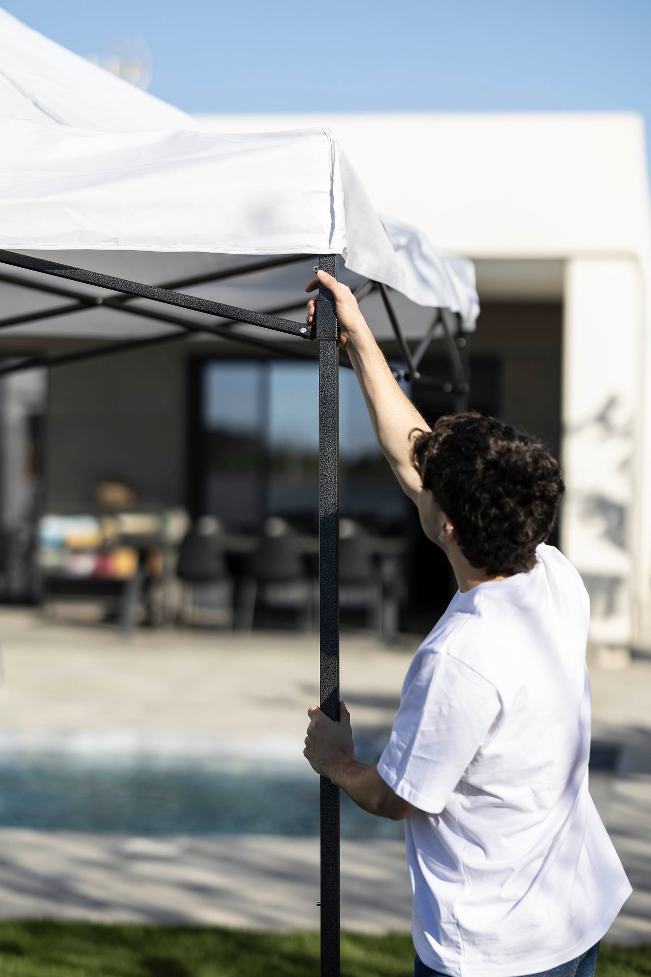 DUPI Gazebo Plegable 3x3 Metros, Cenador, Pergola, Carpas para Exteriores jardín, terrazas, Camping y Playa | Patas_Negras | Blanca - 8