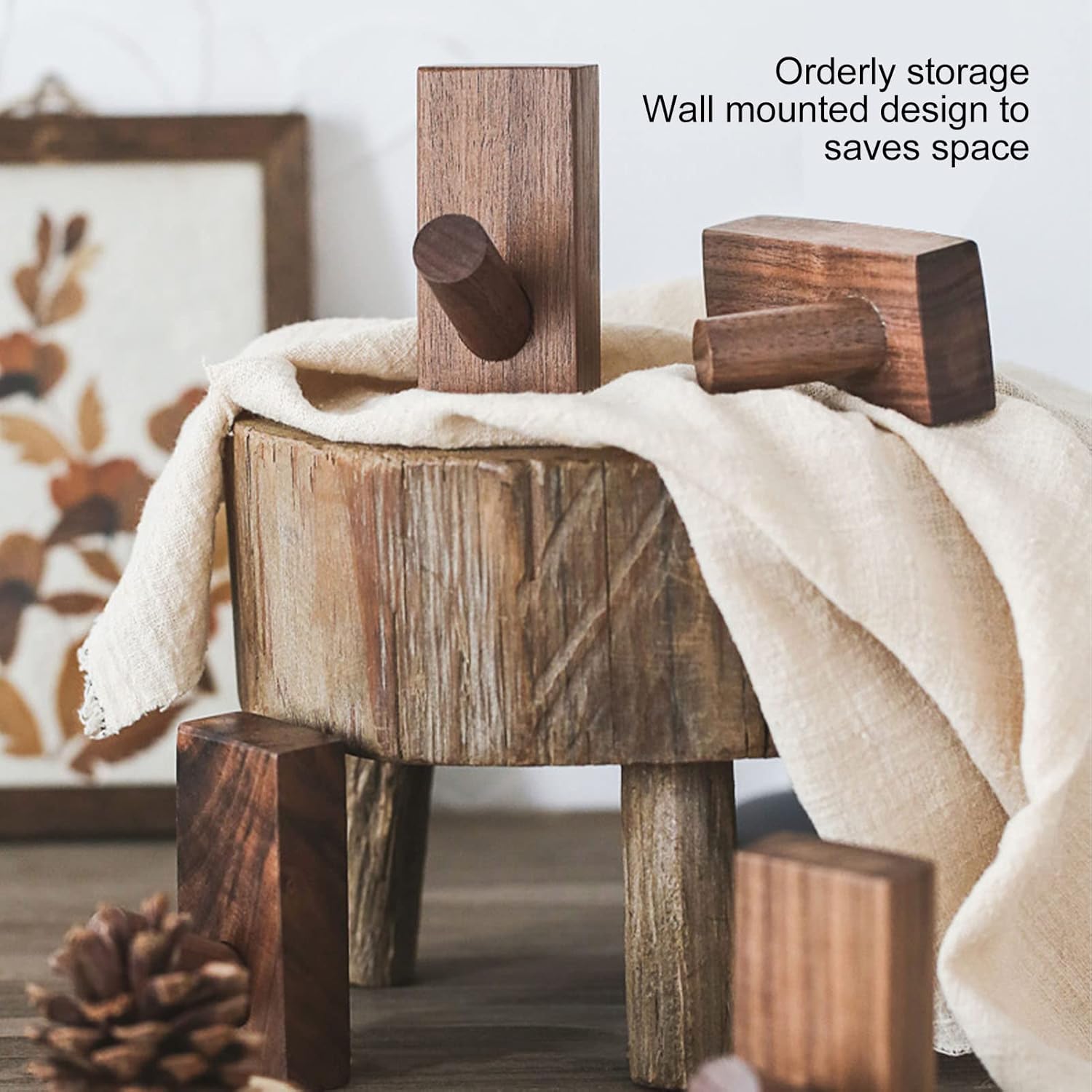 porte manteau mural bois,crochet mural adhesif,patères porte manteaux pour entrée,patere enfant,patere murale (Rectangle Noyer Noir-2P) - 2